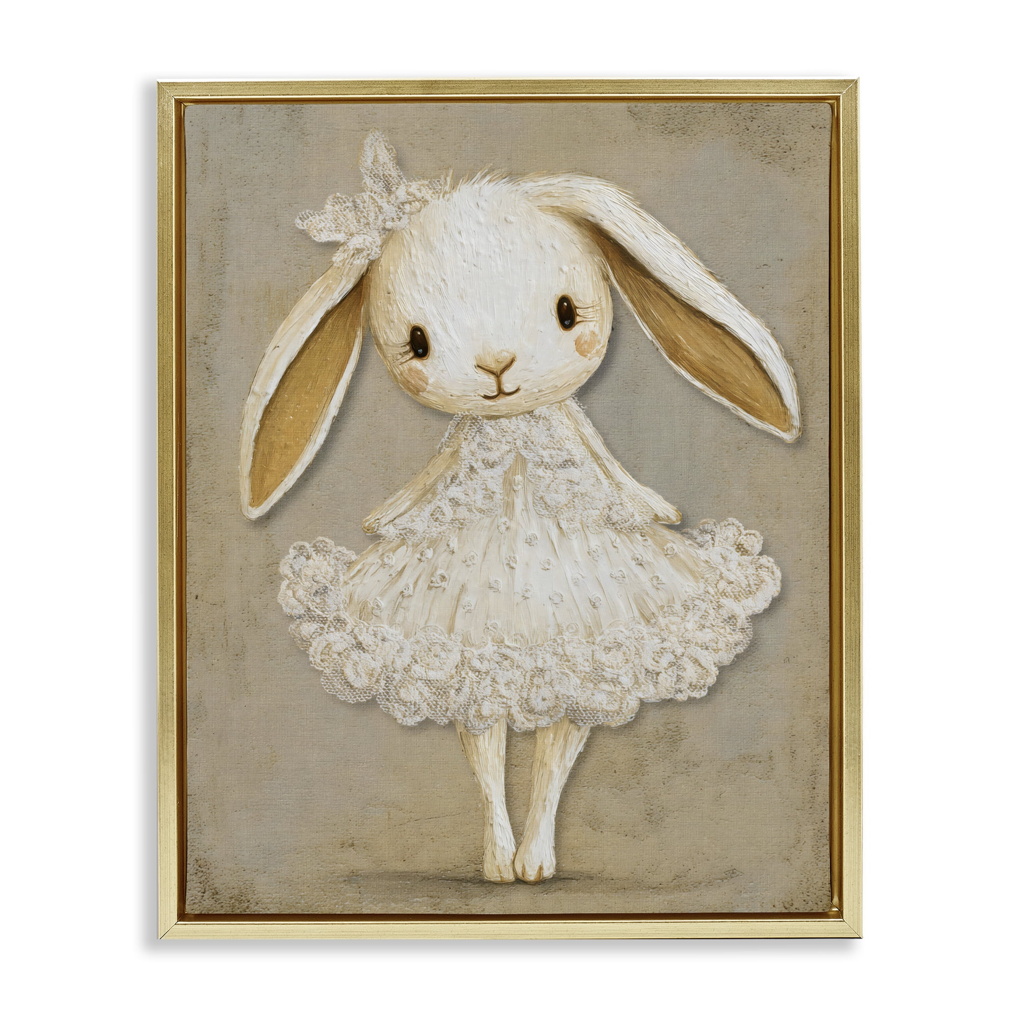 Stupell Industries Ballerina Bunny in Lace Dress Gold Framed Floater Canvas Wall Art, design by Ink Drop Loft