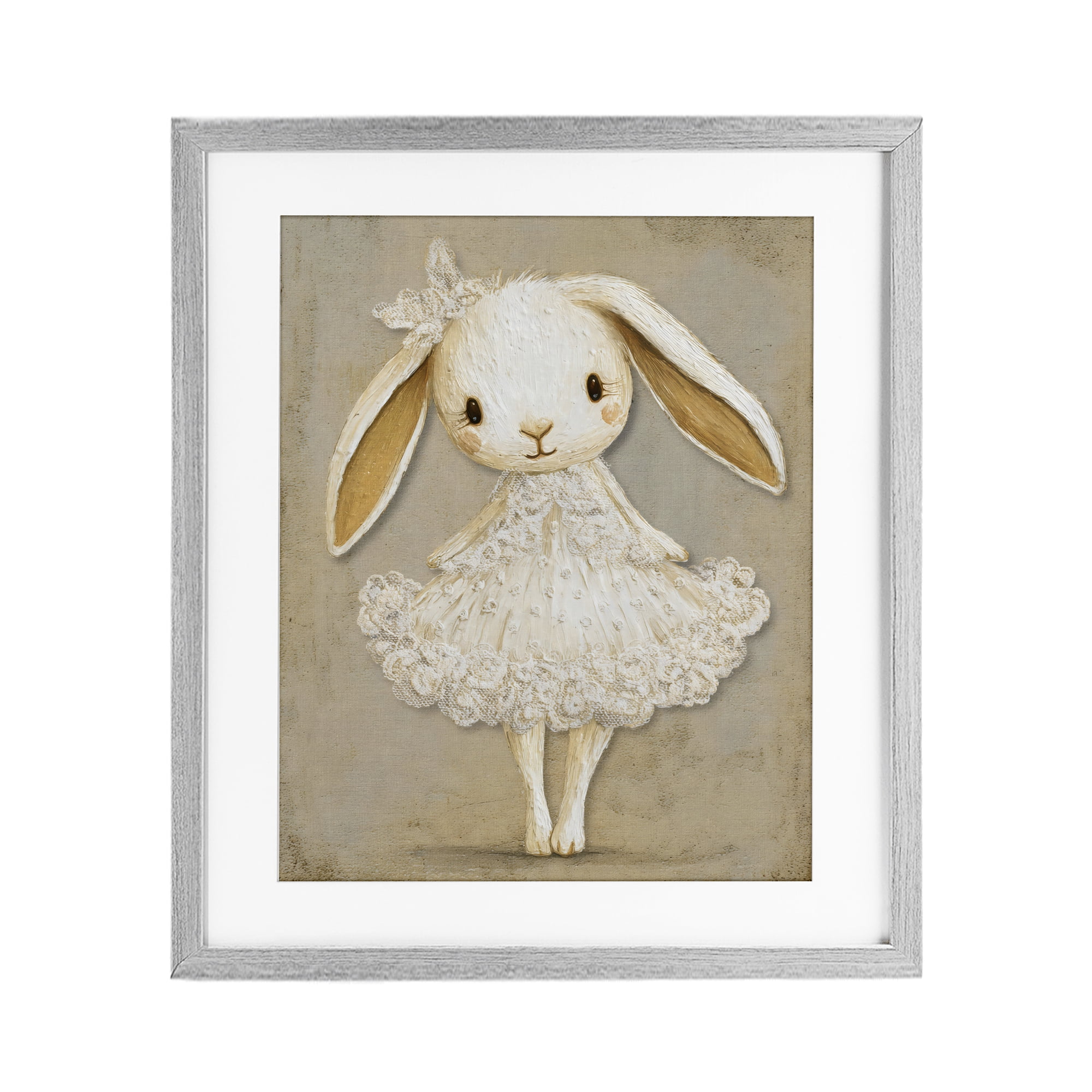 Stupell Industries Ballerina Bunny in Lace Dress Gray Framed Print Under Glass, design by Ink Drop Loft