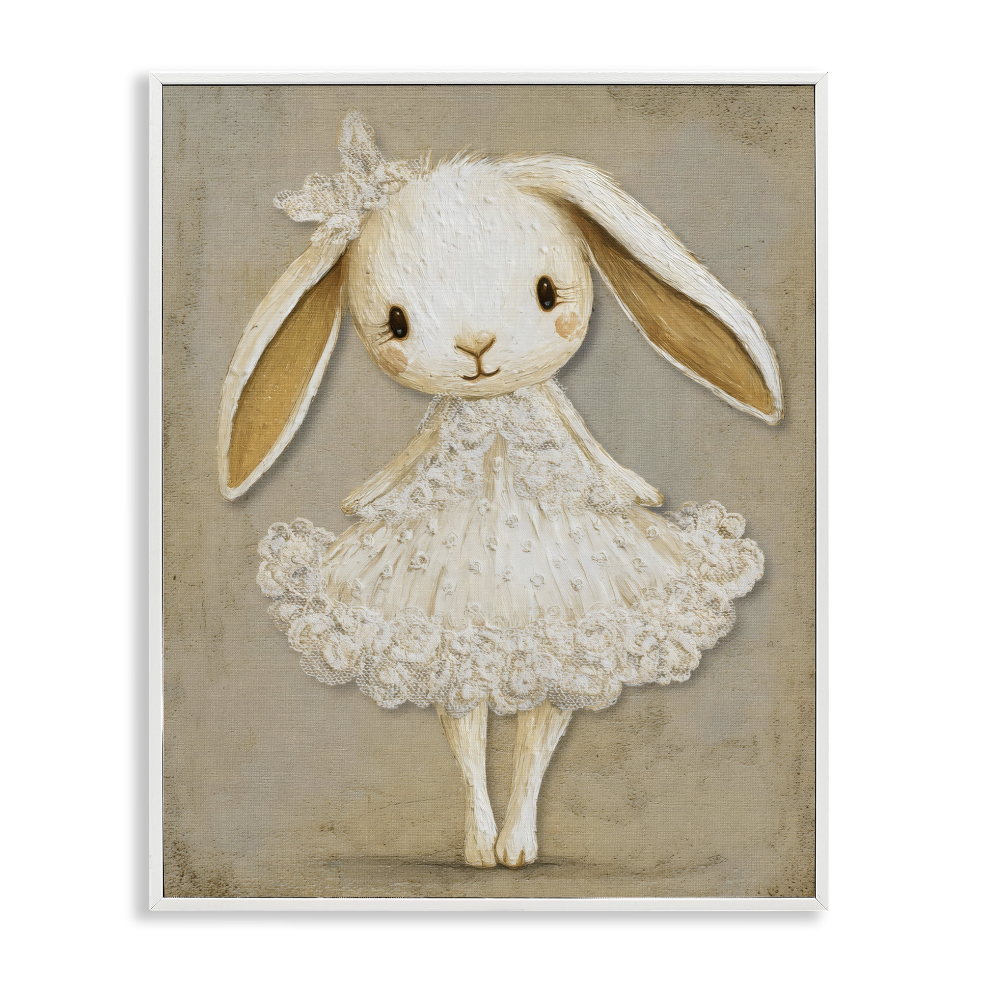 Stupell Industries Ballerina Bunny in Lace Dress White Framed Giclee Art, design by Ink Drop Loft