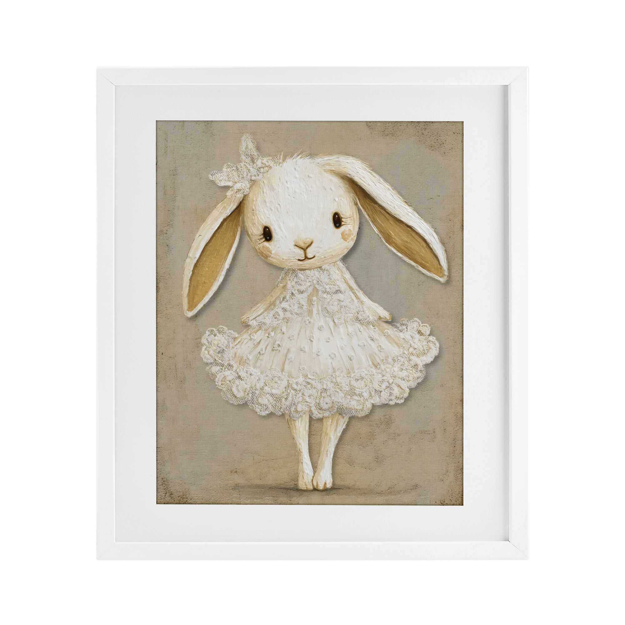 Stupell Industries Ballerina Bunny in Lace Dress White Framed Print Under Glass, design by Ink Drop Loft