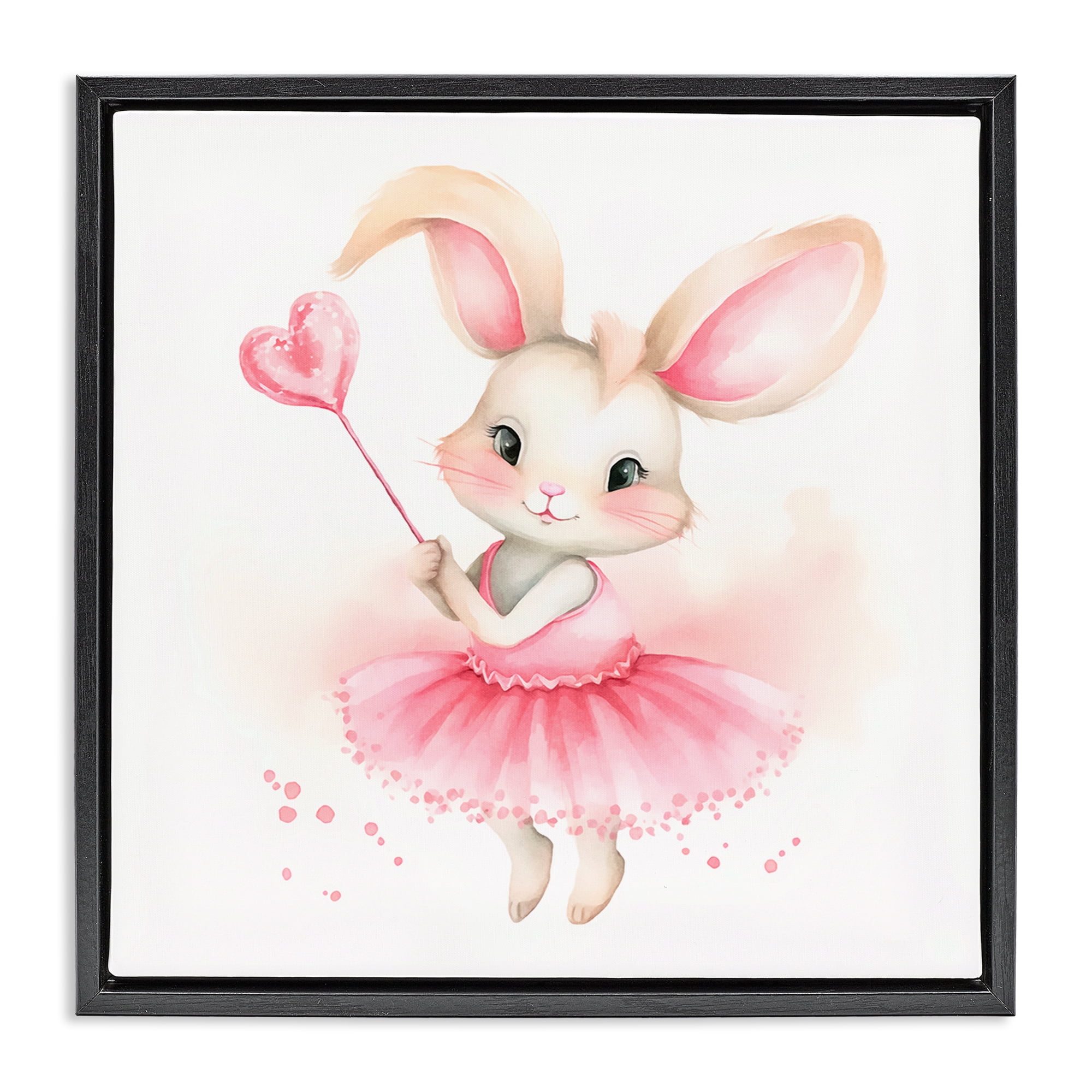 Stupell Industries Ballerina Bunny with Wand Animals Painting Black Floater Framed Canvas Art Print Wall Art, 25 x 25