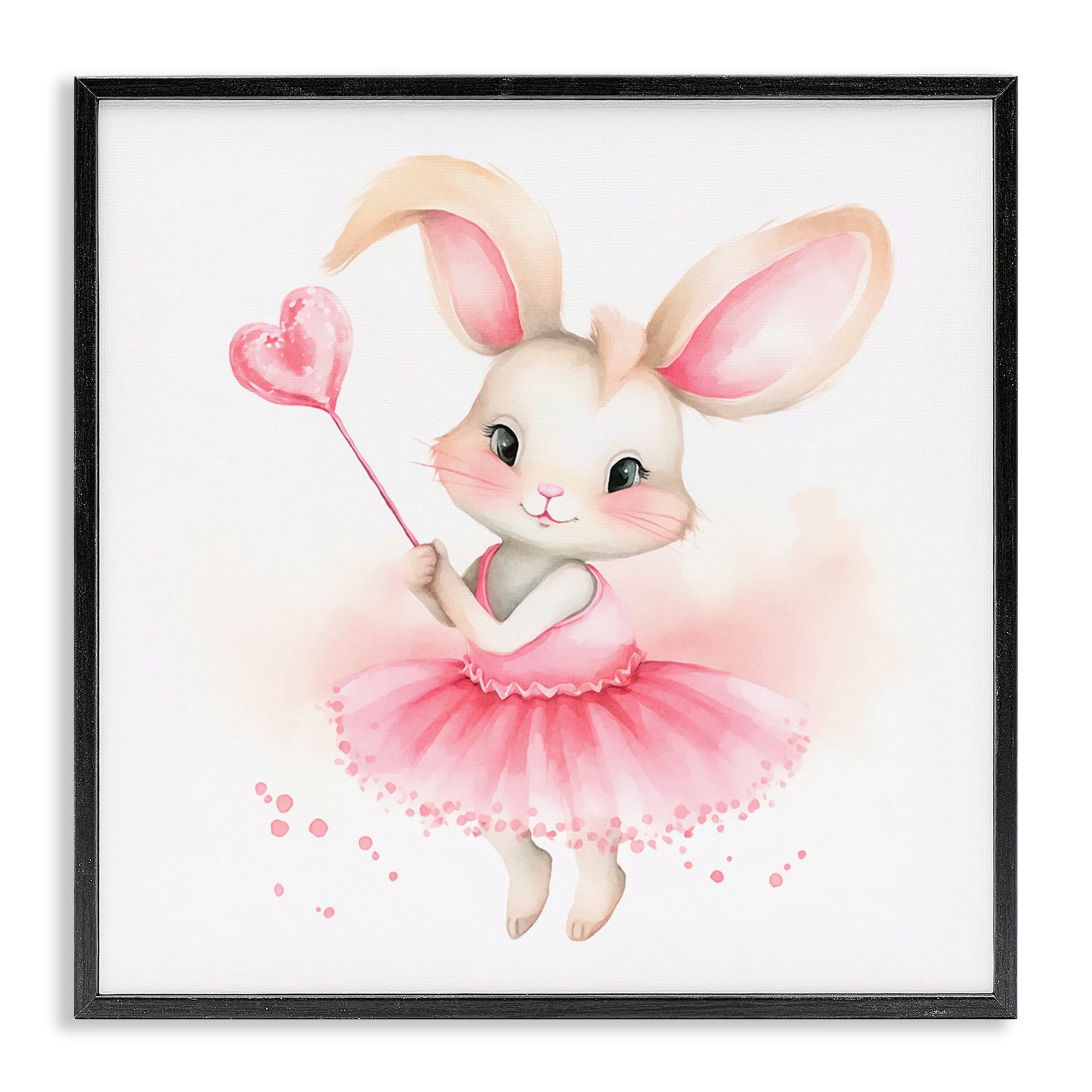 Stupell Industries Ballerina Bunny with Wand Animals Painting Black Framed Art Print Wall Art, 17 x 17