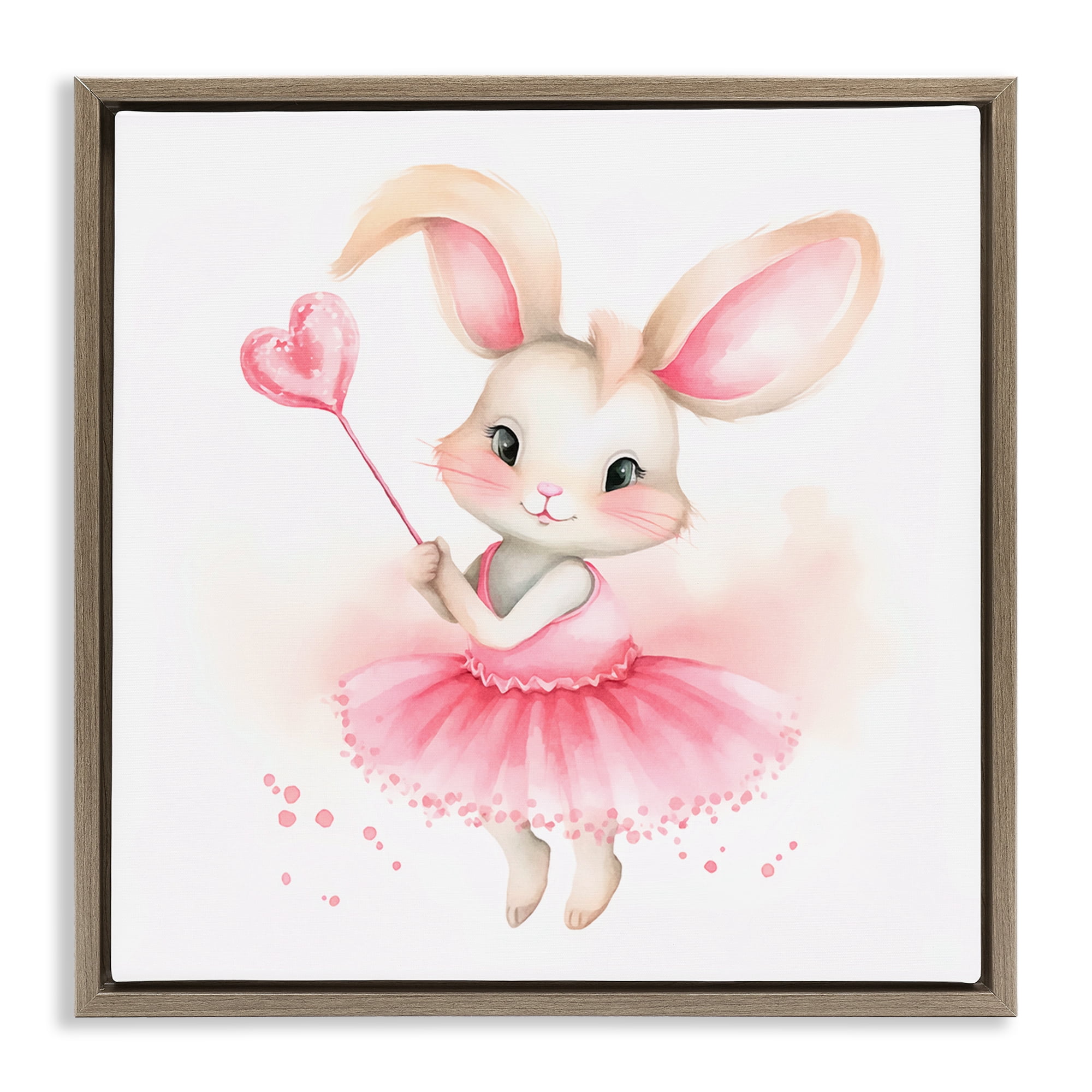Stupell Industries Ballerina Bunny with Wand Animals Painting Brown Floater Framed Canvas Art Print Wall Art, 18 x 18