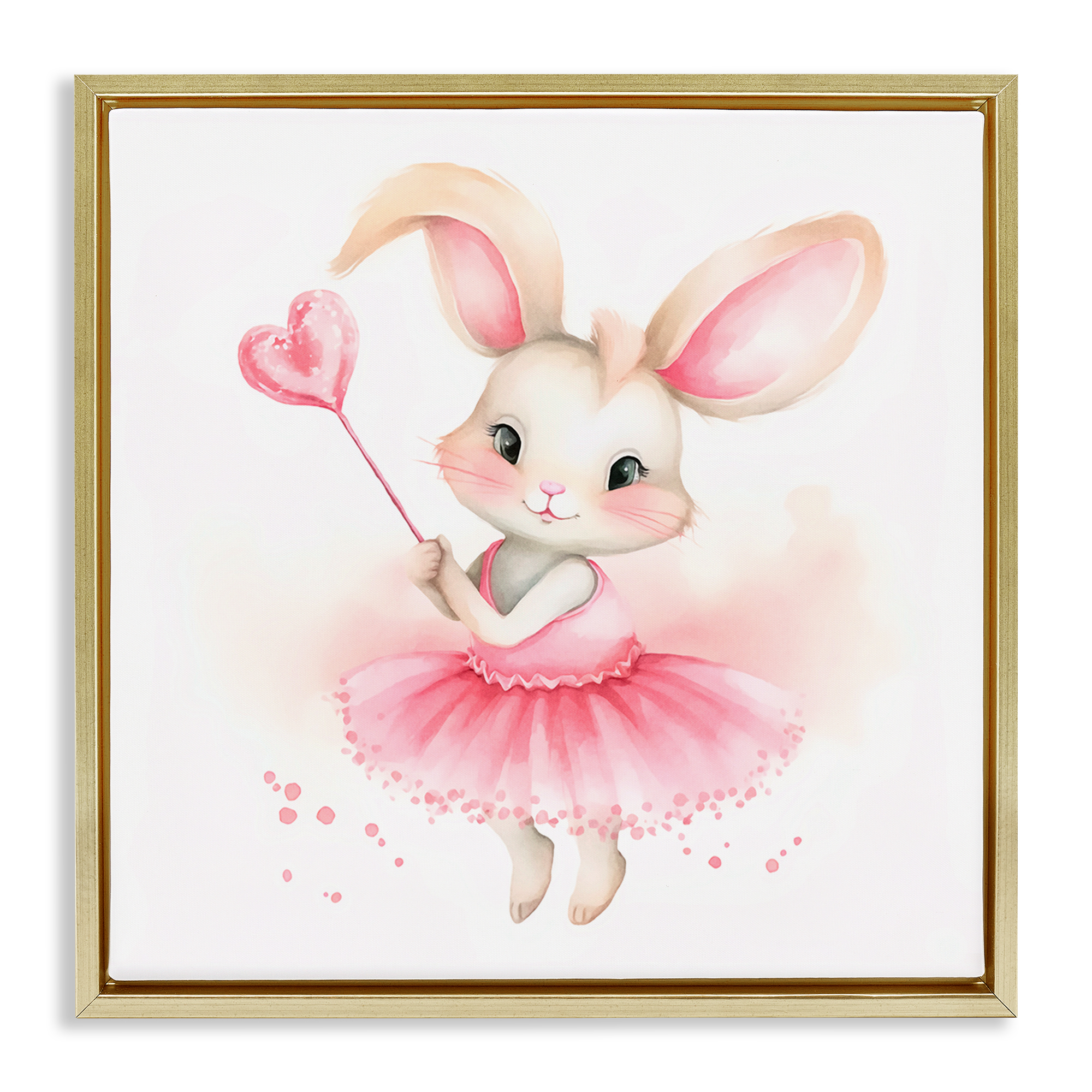 Stupell Industries Ballerina Bunny with Wand Animals Painting Gold Floater Framed Canvas Art Print Wall Art, 25 x 25