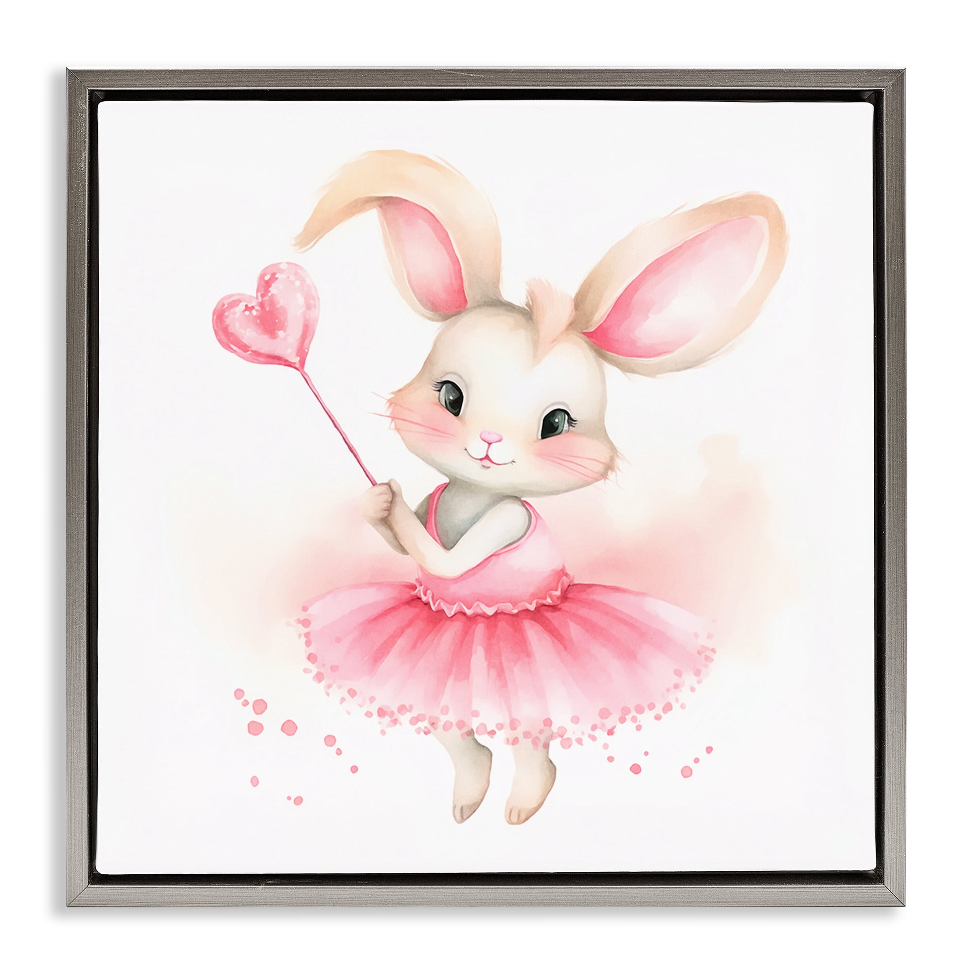 Stupell Industries Ballerina Bunny with Wand Animals Painting Gray Floater Framed Canvas Art Print Wall Art, 18 x 18
