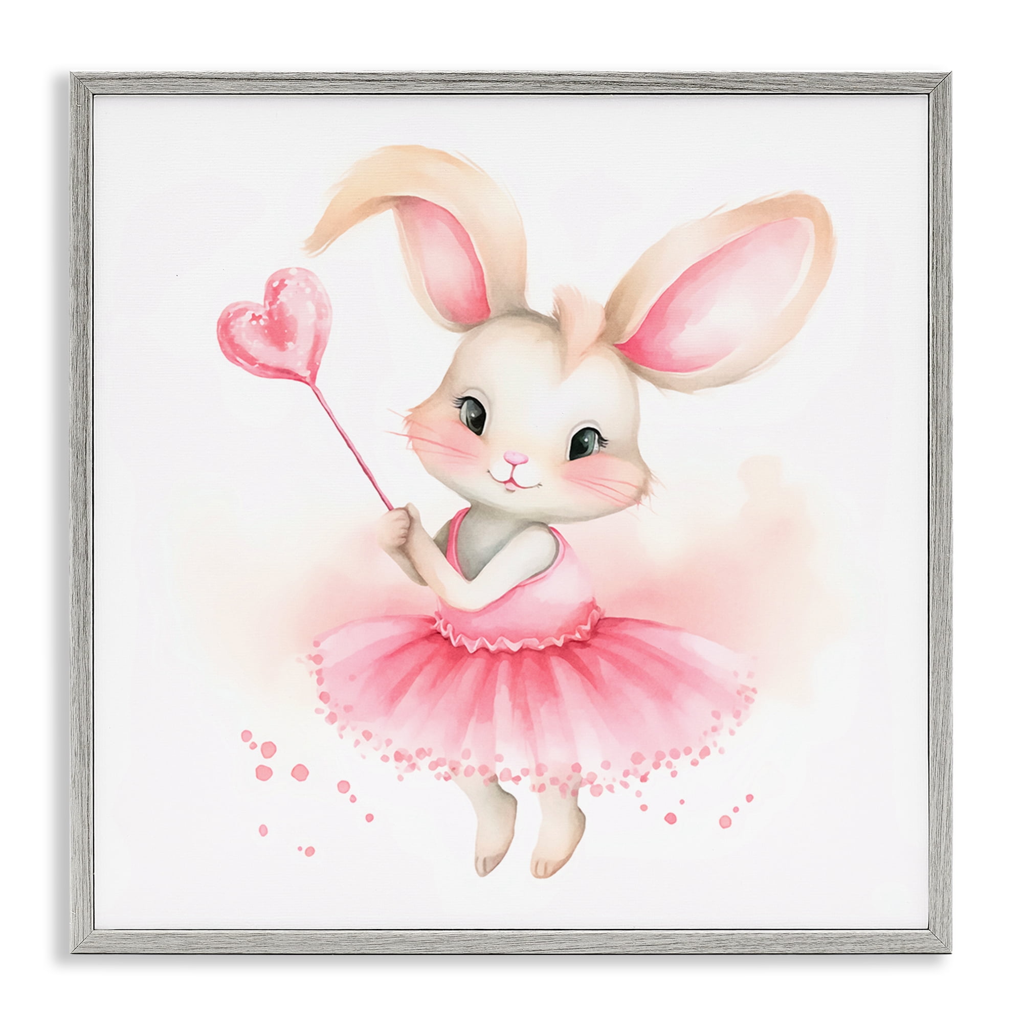 Stupell Industries Ballerina Bunny with Wand Animals Painting Gray Framed Art Print Wall Art, 24 x 24