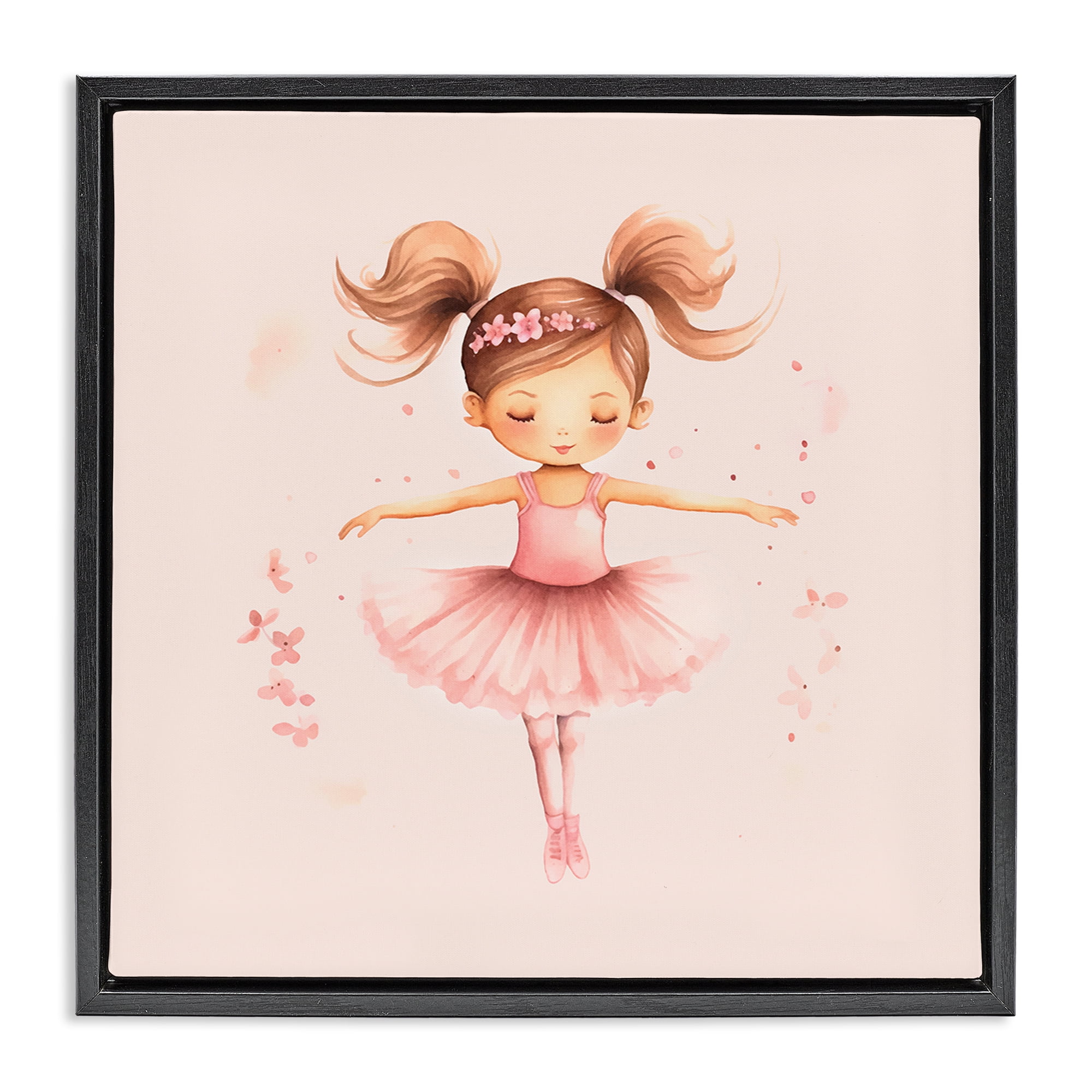 Stupell Industries Ballerina Dancer Girl People Painting Black Floater Framed Canvas Art Print Wall Art, 25 x 25