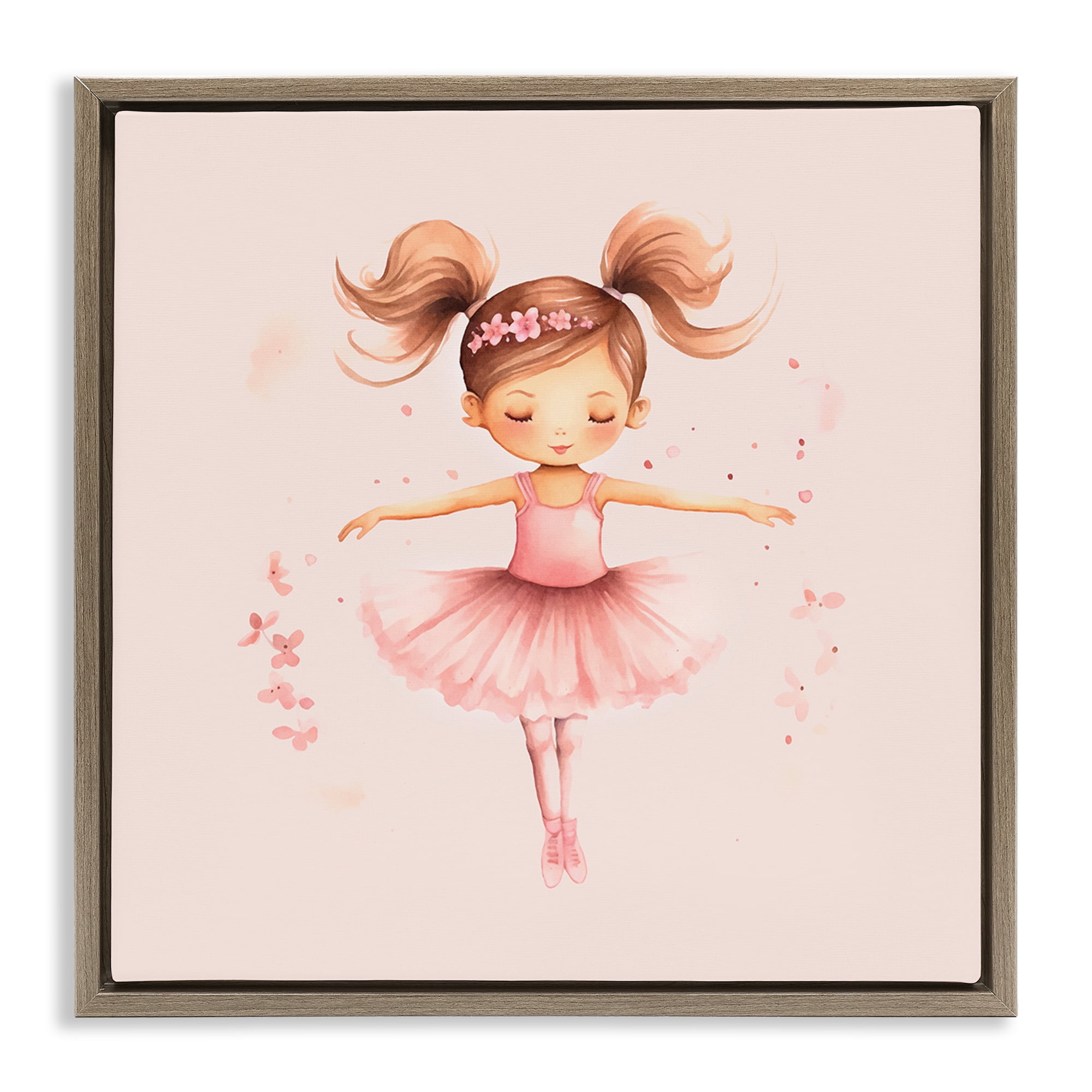 Stupell Industries Ballerina Dancer Girl People Painting Brown Floater Framed Canvas Art Print Wall Art, 18 x 18