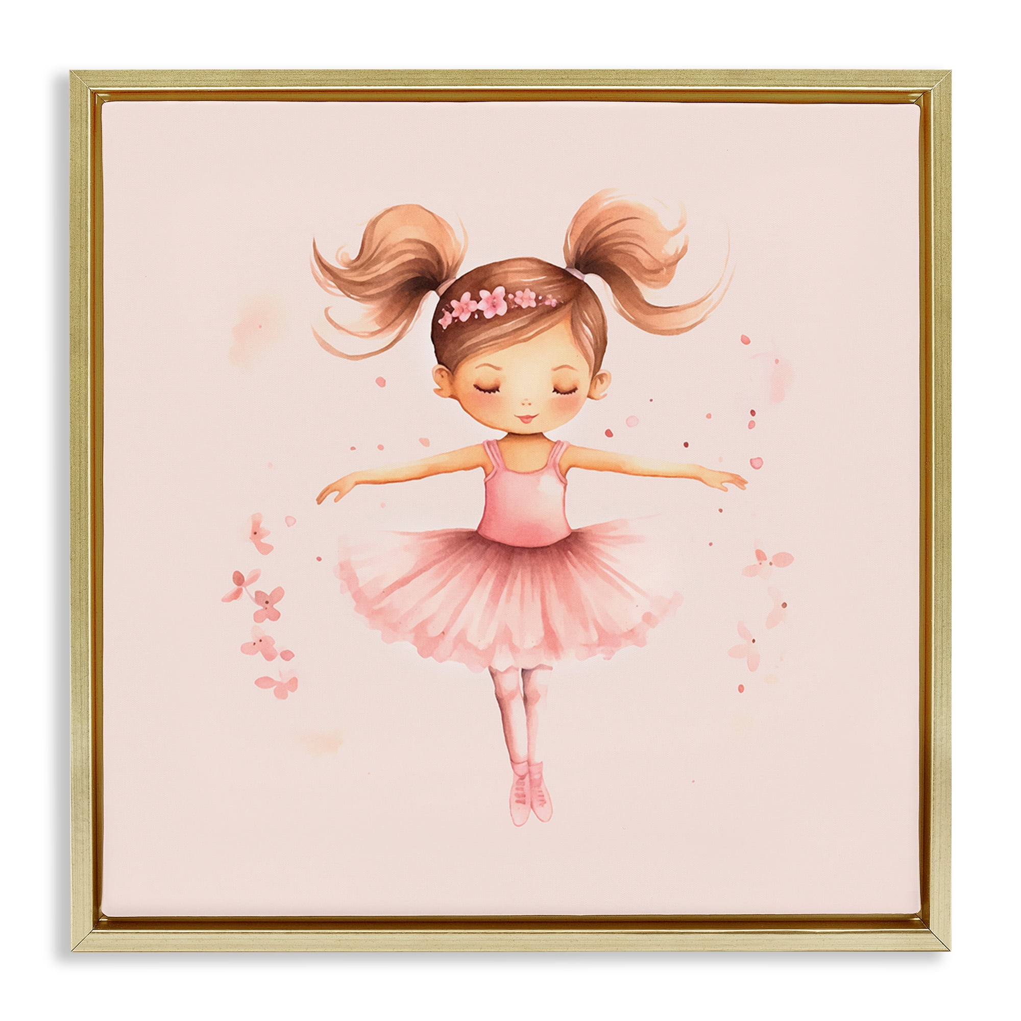Stupell Industries Ballerina Dancer Girl People Painting Gold Floater Framed Canvas Art Print Wall Art, 18 x 18