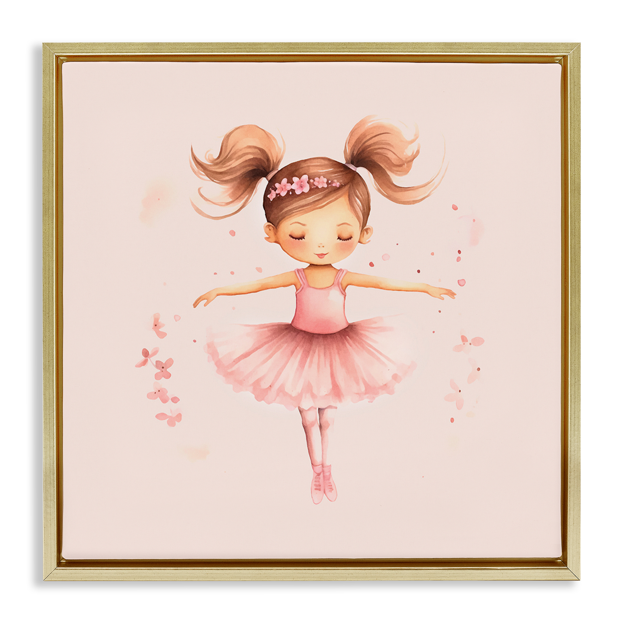 Stupell Industries Ballerina Dancer Girl People Painting Gold Floater Framed Canvas Art Print Wall Art, 25 x 25