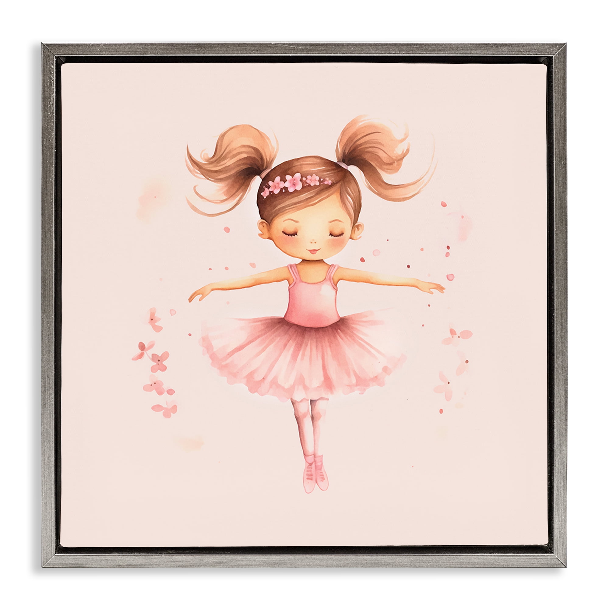 Stupell Industries Ballerina Dancer Girl People Painting Gray Floater Framed Canvas Art Print Wall Art, 18 x 18
