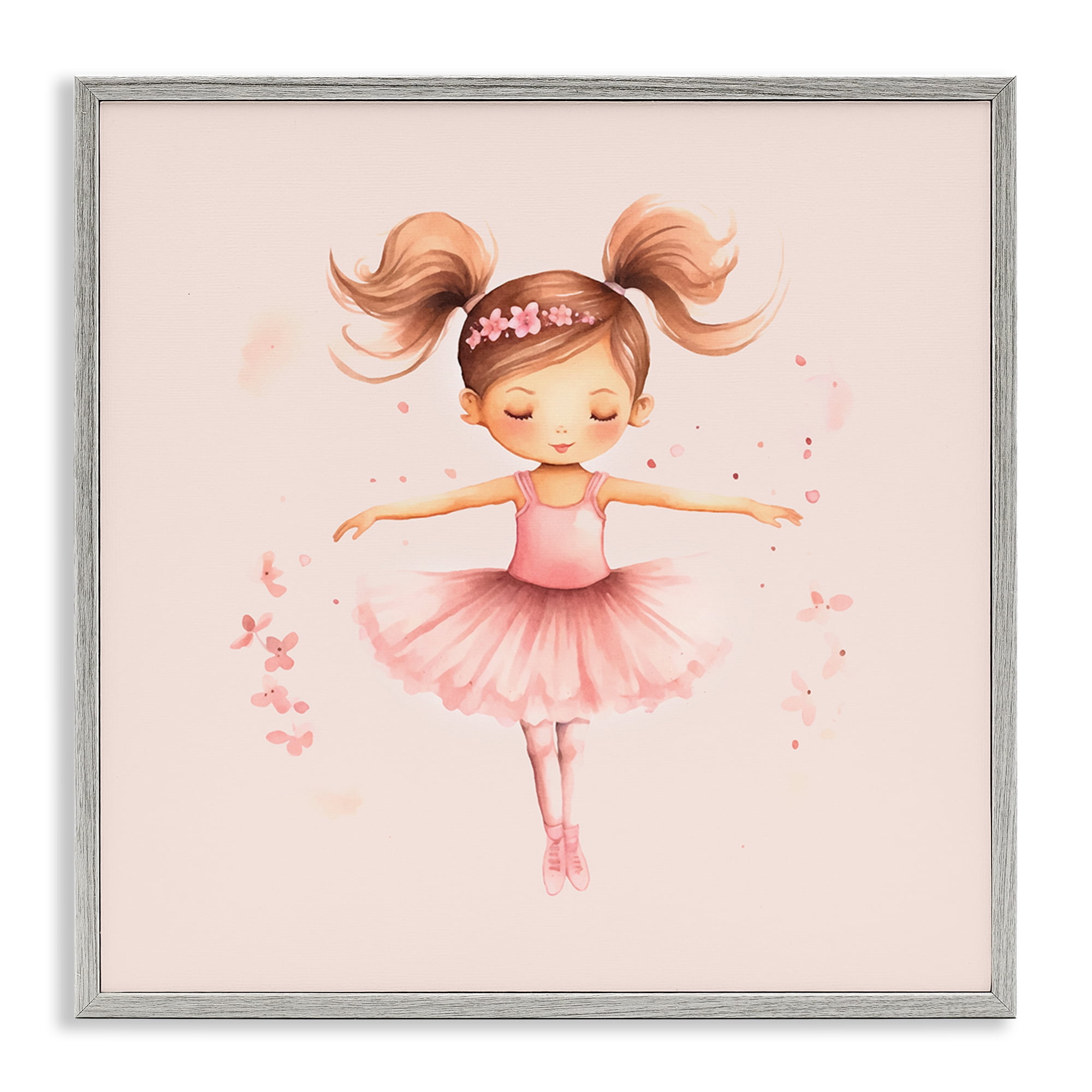 Stupell Industries Ballerina Dancer Girl People Painting Gray Framed Art Print Wall Art, 24 x 24