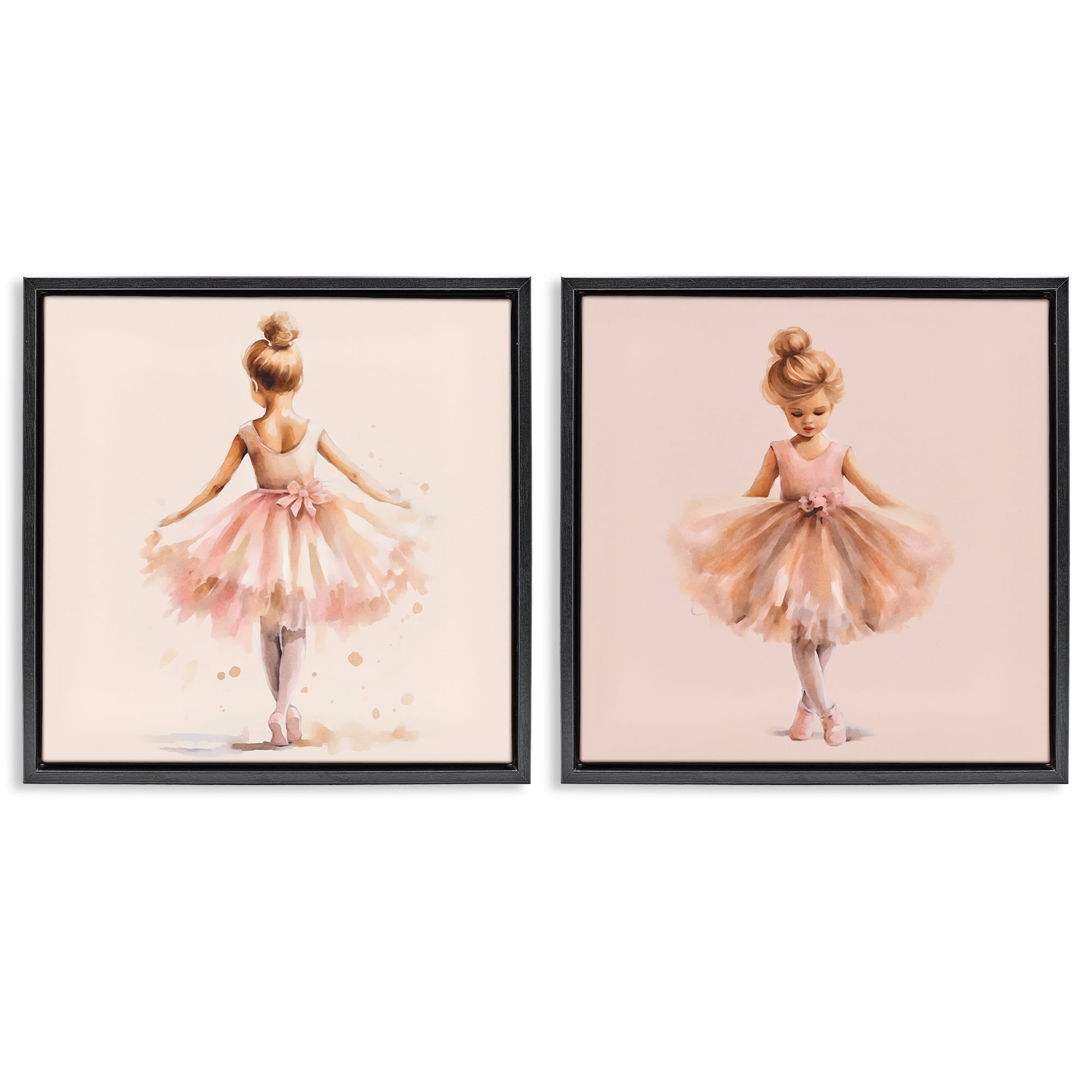 Stupell Industries Ballerina Dancing Stars People Painting Black Floater Framed Canvas Art Print Wall Art, 25 x 25, Set of 2