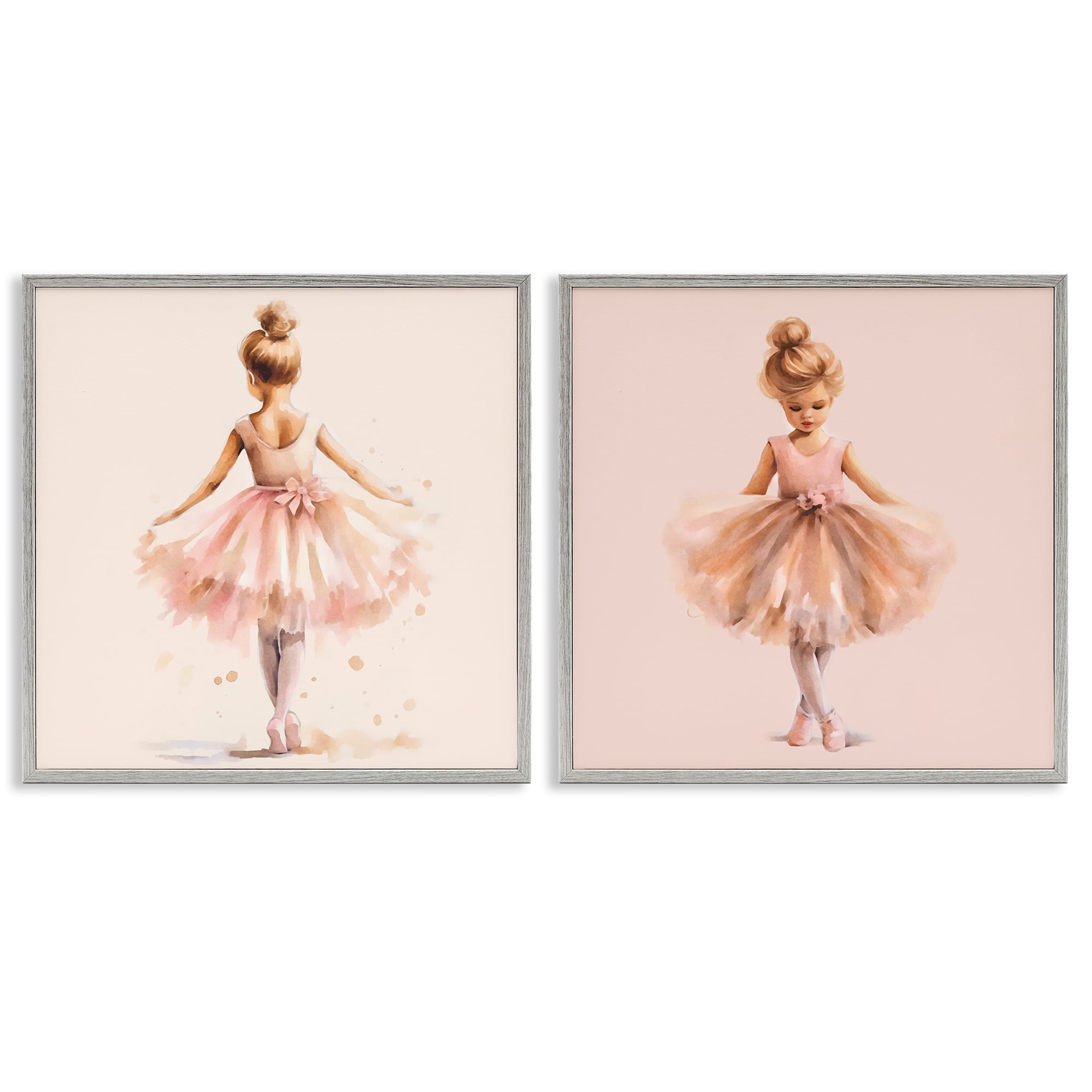 Stupell Industries Ballerina Dancing Stars People Painting Gray Framed Art Print Wall Art, 12 x 12, Set of 2