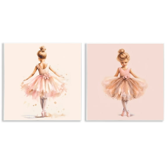 Stupell Industries Ballerina Dancing Stars People Painting Unframed Art Print Wall Art, 12 x 12, Set of 2