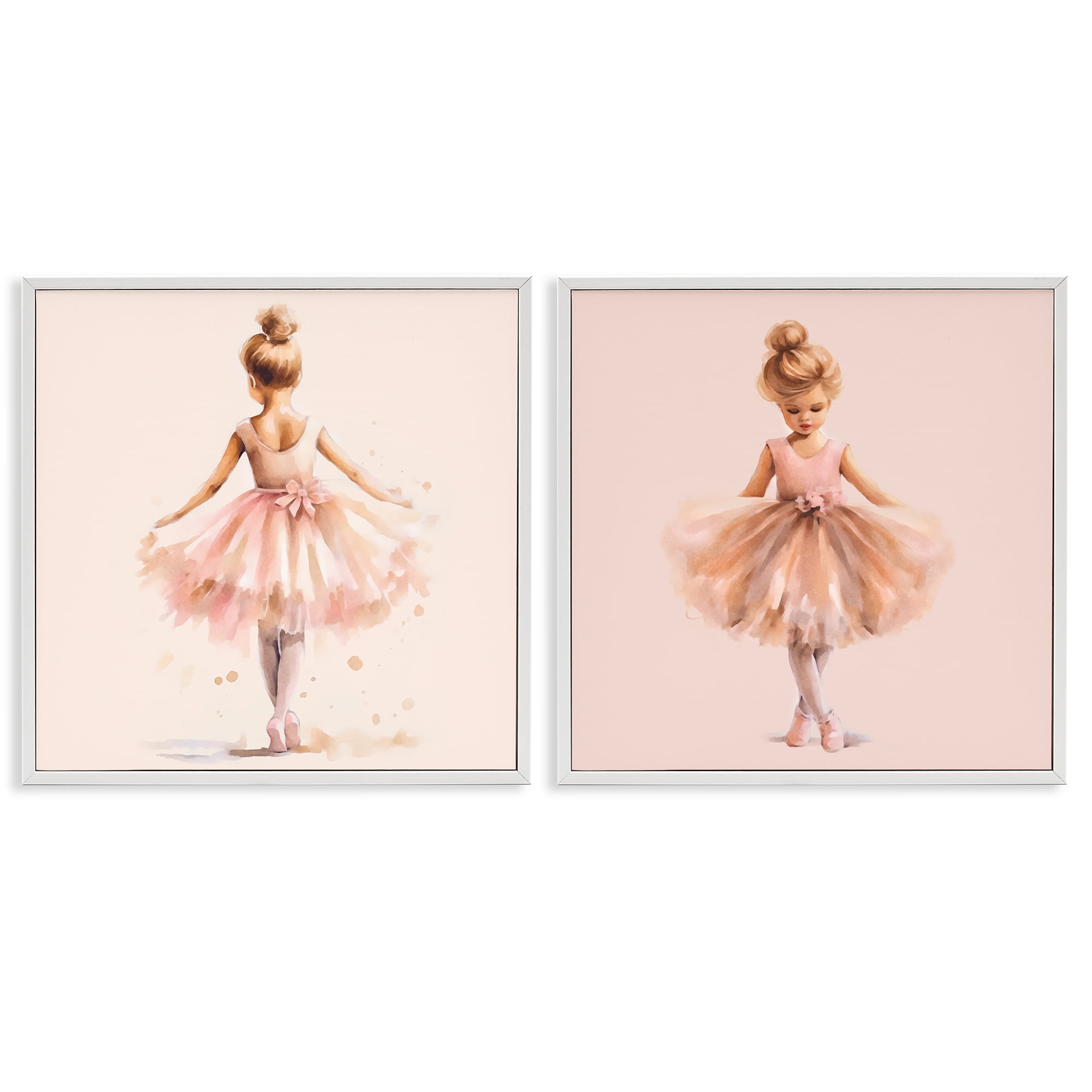Stupell Industries Ballerina Dancing Stars People Painting White Framed Art Print Wall Art, 17 x 17, Set of 2