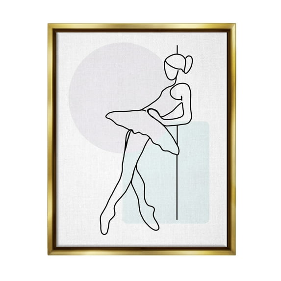Stupell Industries Ballerina Doodle on White Abstract Painting Gold Floater Framed Canvas Art Print Wall Art, 17 x 21