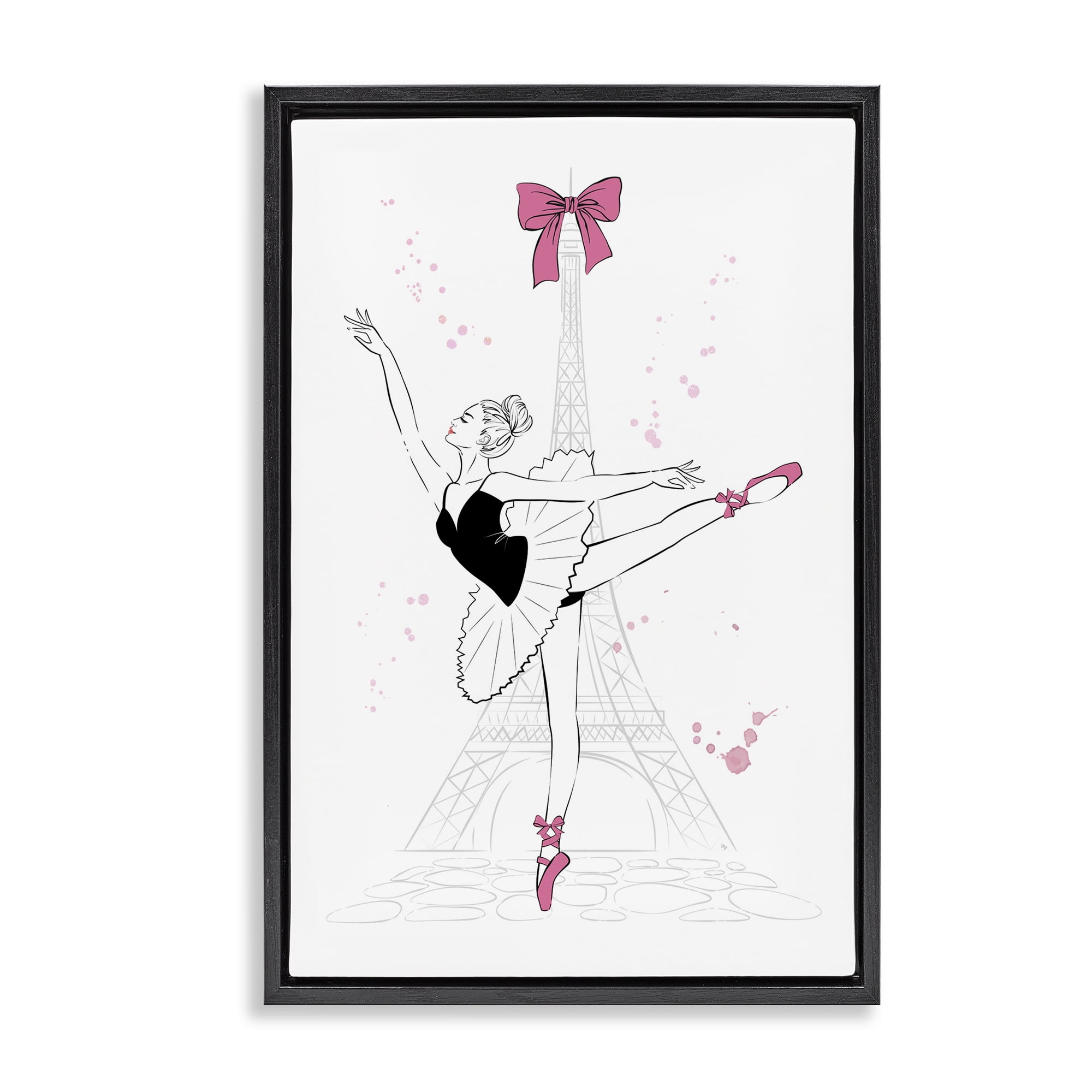 Stupell Industries Ballerina & Eiffel Tower Novelty Painting Black Floater Framed Art Print Wall Art, 21 x 31