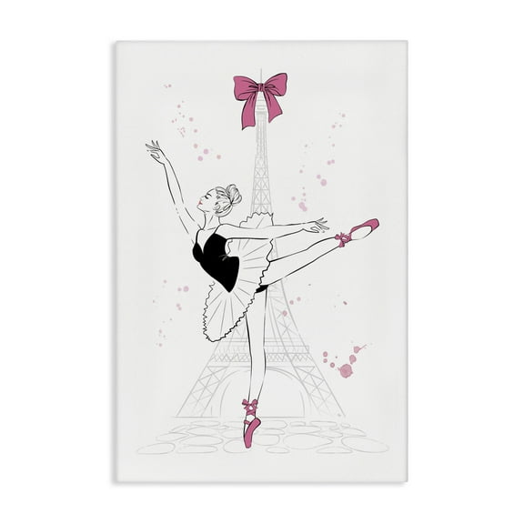 Stupell Industries Ballerina & Eiffel Tower Novelty Painting Gallery Wrapped Canvas Art Print Wall Art, 16 x 24