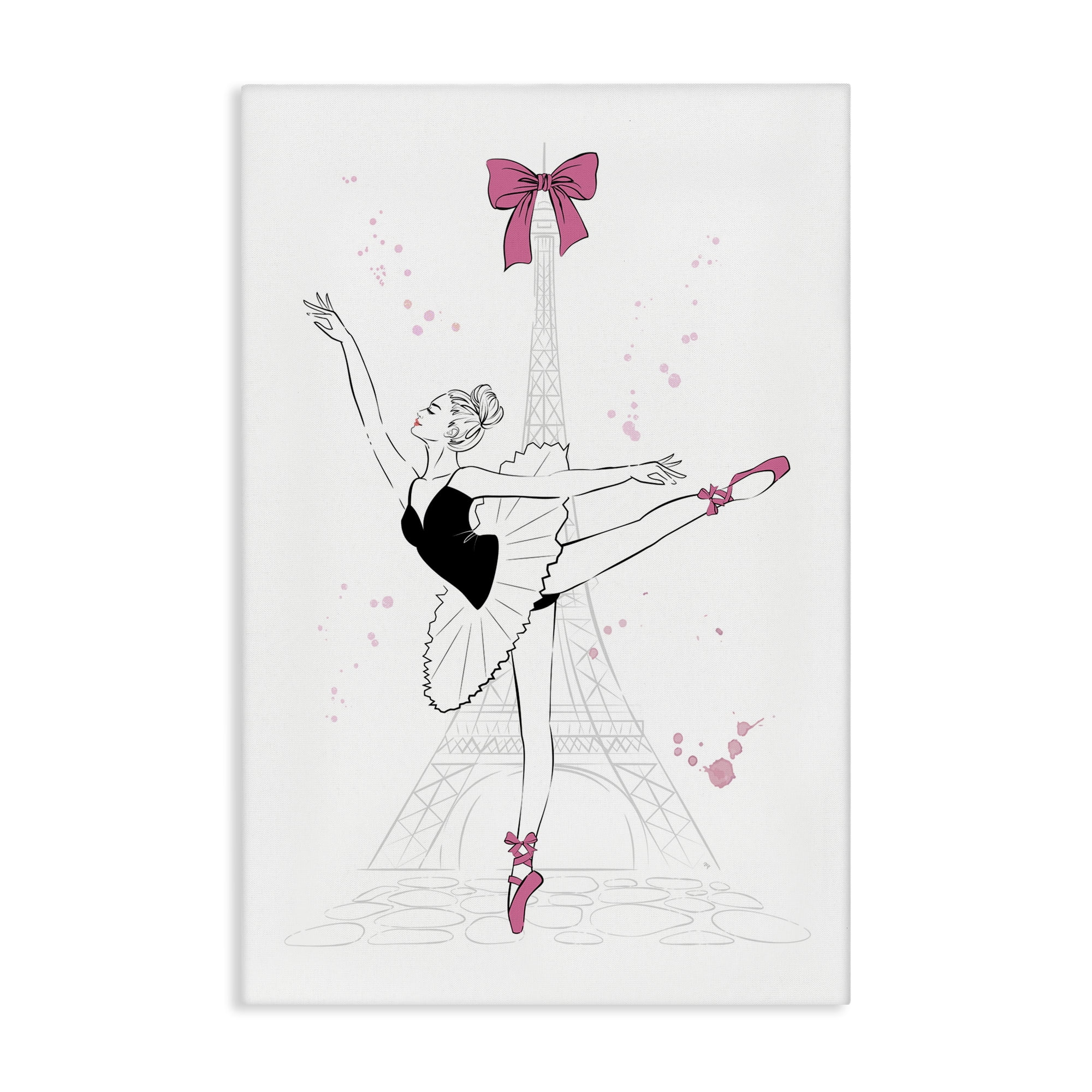 Stupell Industries Ballerina & Eiffel Tower Novelty Painting Gallery Wrapped Canvas Art Print Wall Art, 20 x 30
