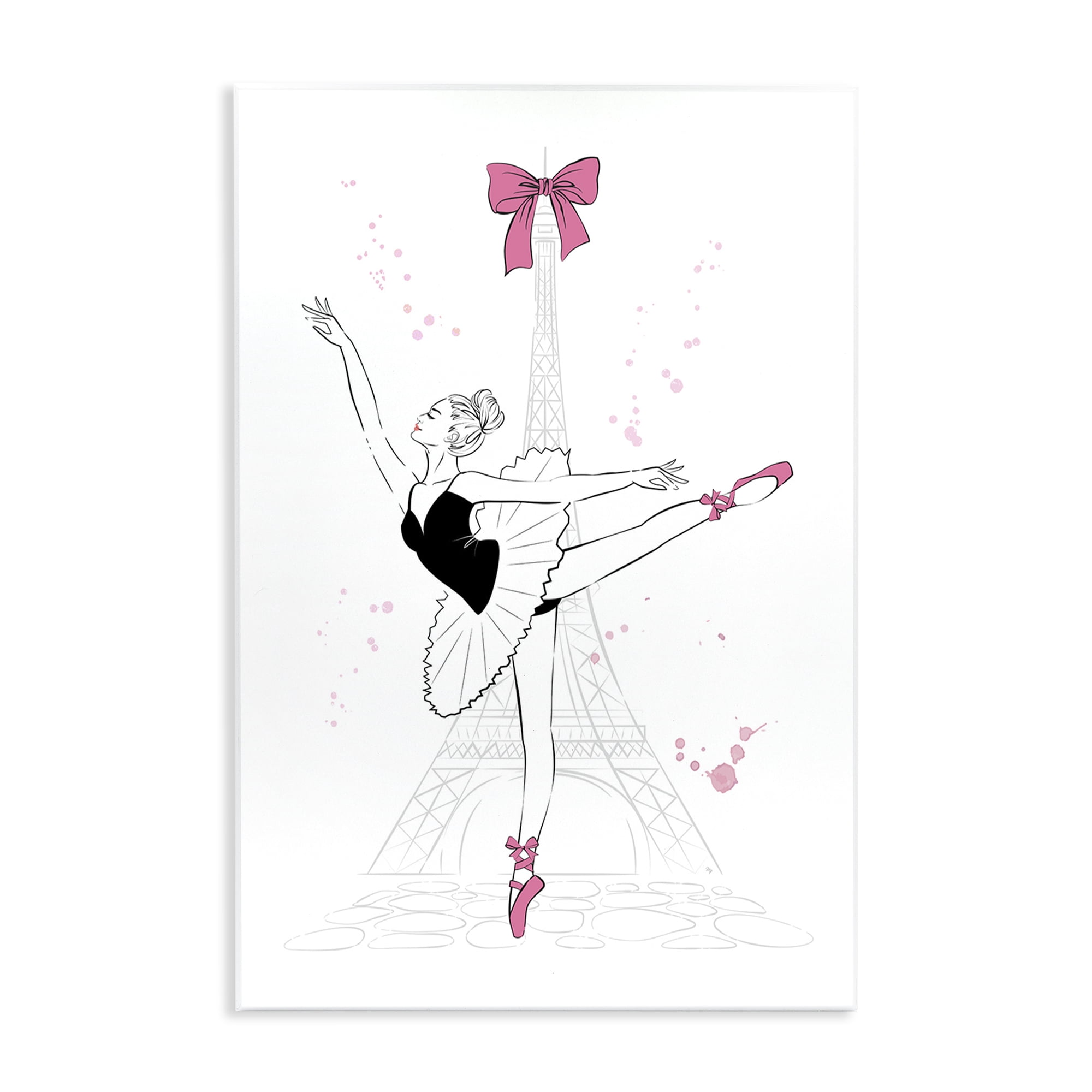 Stupell Industries Ballerina & Eiffel Tower Novelty Painting Unframed Art Print Wall Art, 13 x 19