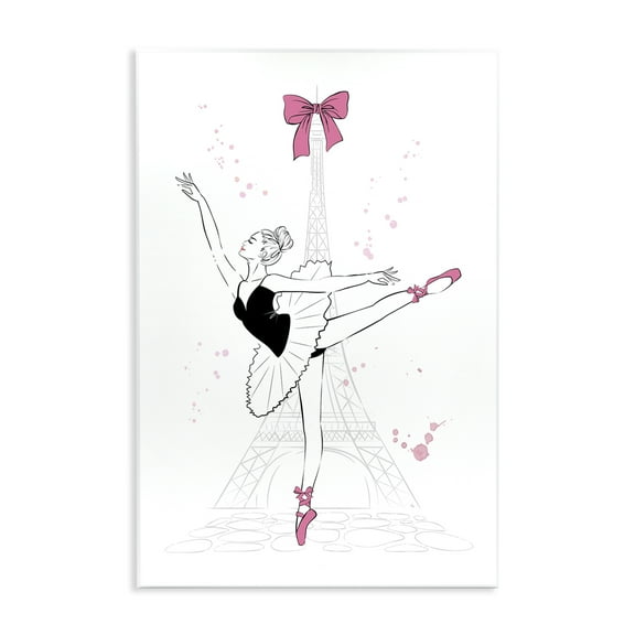 Stupell Industries Ballerina & Eiffel Tower Novelty Painting Unframed Art Print Wall Art, 13 x 19
