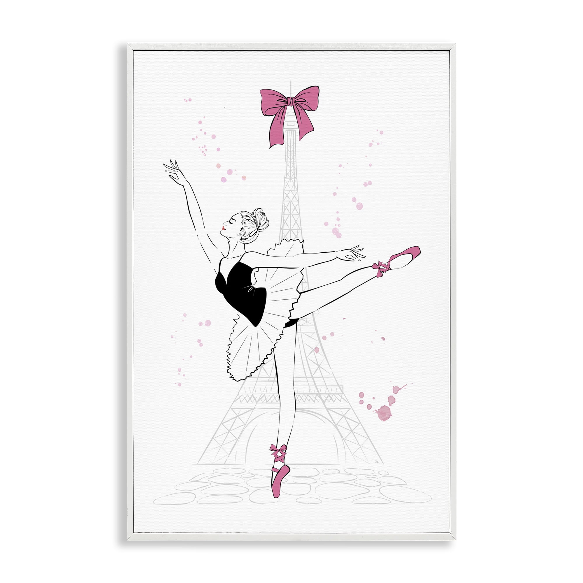 Stupell Industries Ballerina & Eiffel Tower Novelty Painting White Framed Art Print Wall Art, 16 x 24