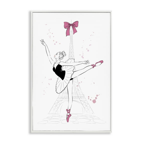 Stupell Industries Ballerina & Eiffel Tower Novelty Painting White Framed Art Print Wall Art, 20 x 30