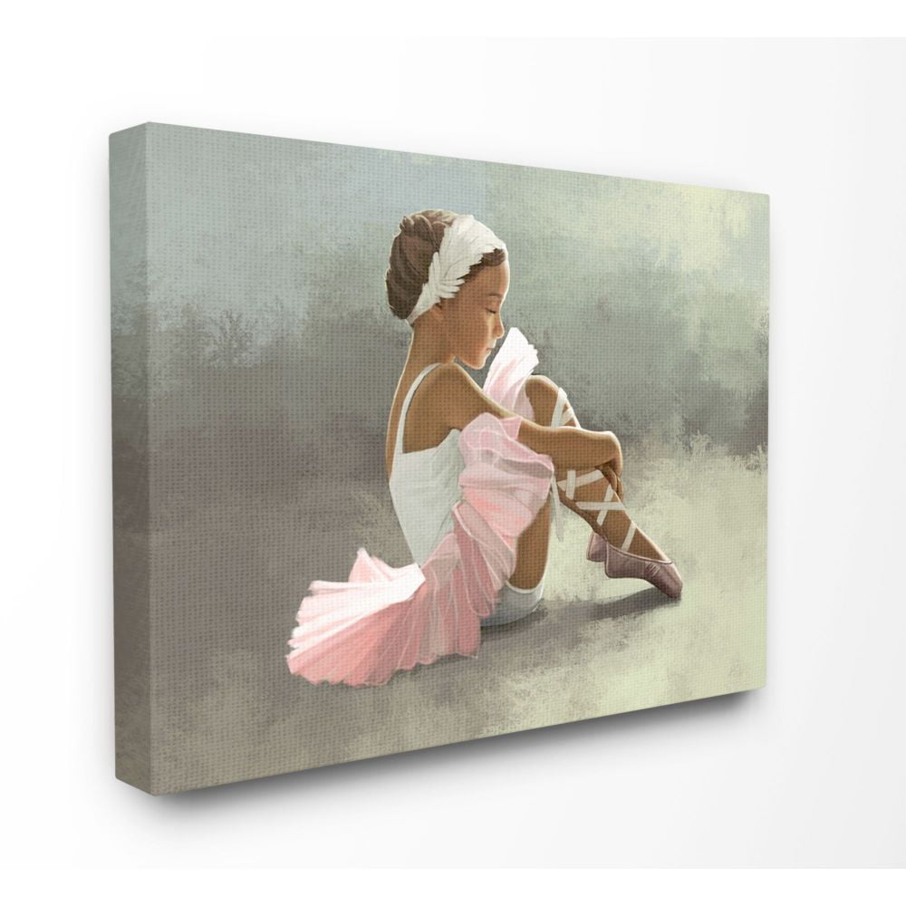 Stupell Industries Ballerina Girl Sitting Pink Green Painting Canvas Wall Art by Ziwei Li