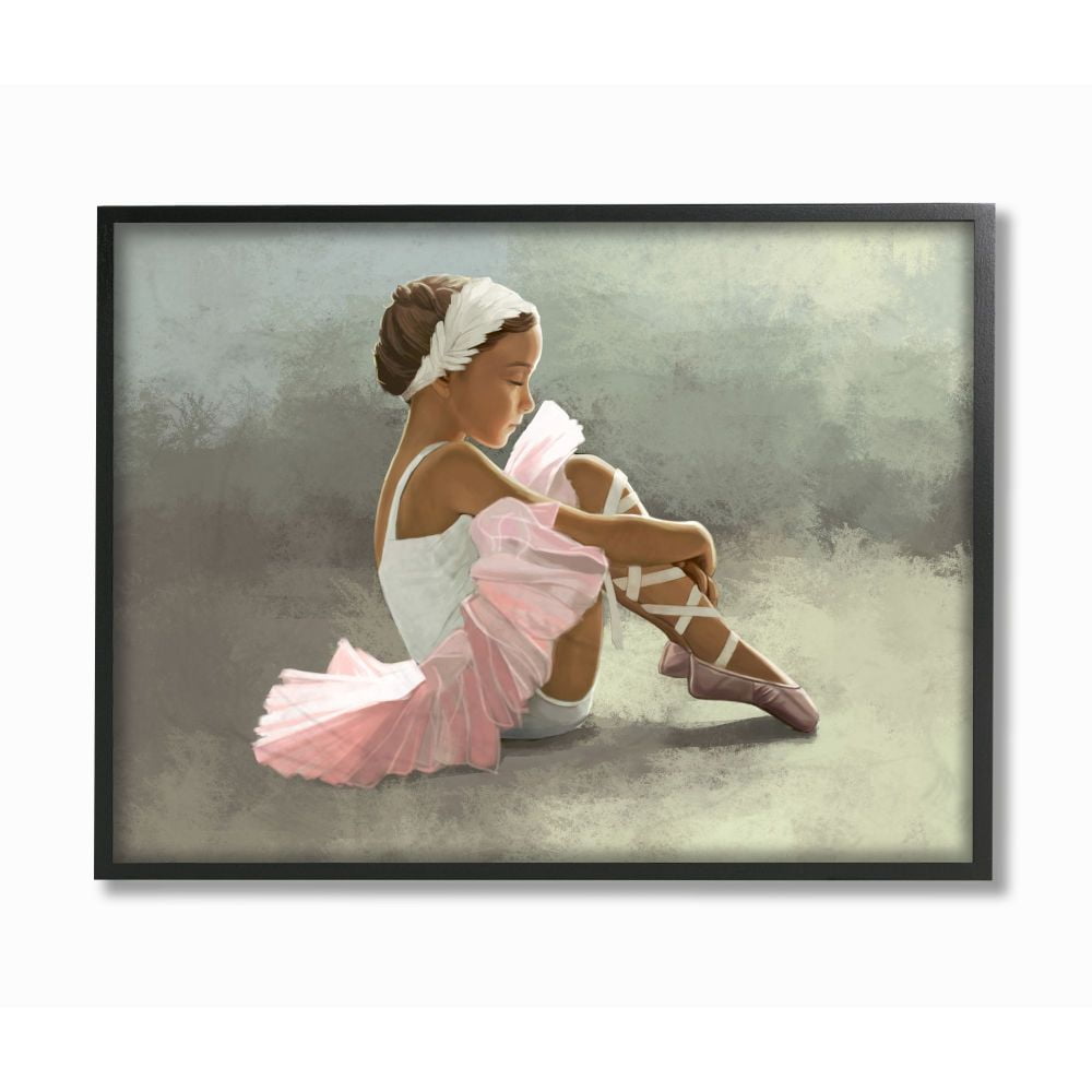 Stupell Industries Ballerina Girl Sitting Pink Green Painting Framed Wall Art by Ziwei Li