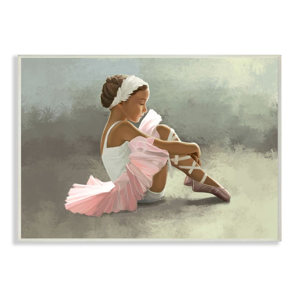 Stupell Industries Ballerina Girl Sitting Pink Green Painting Wall Plaque by Ziwei Li