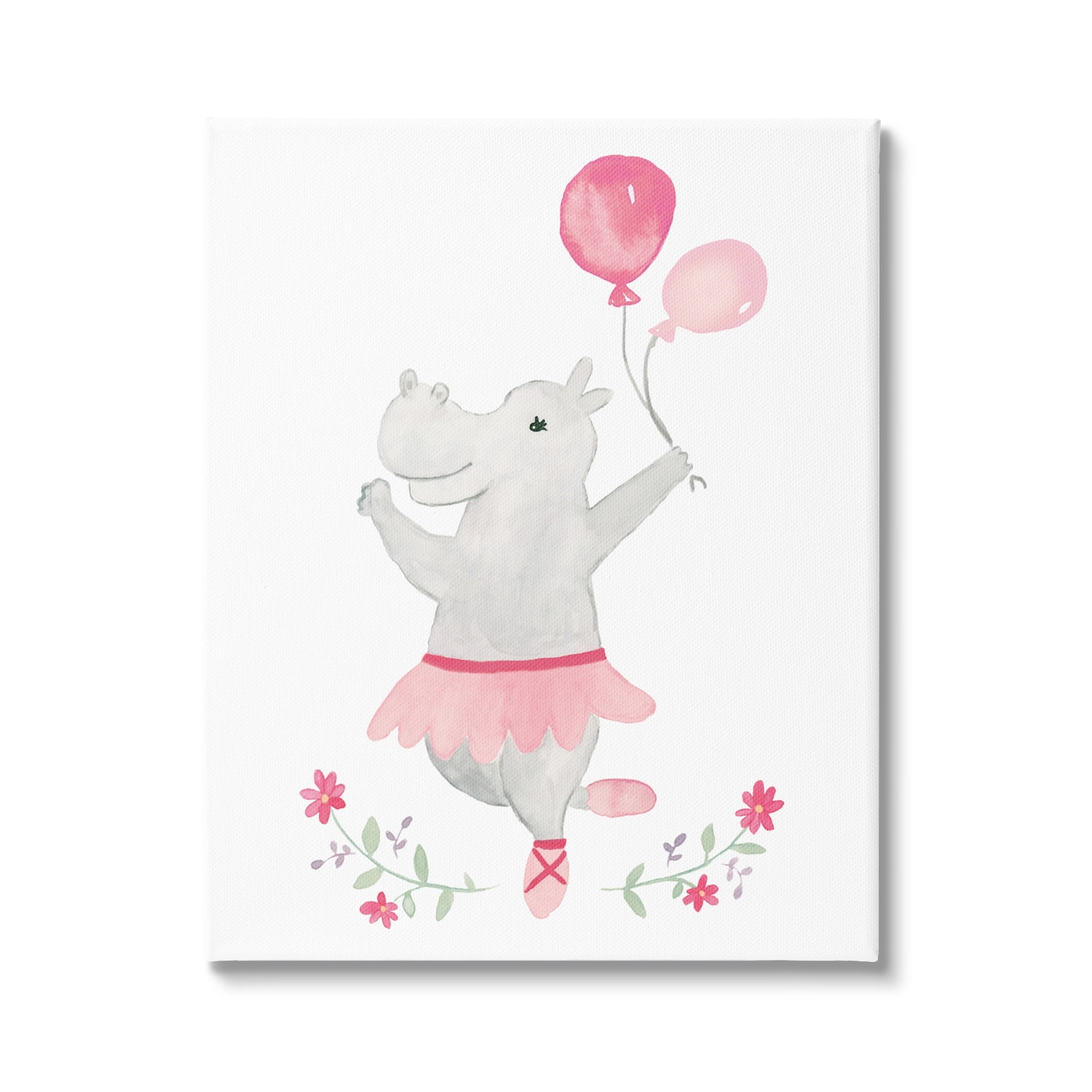 Stupell Industries Ballerina Hippo Pink Balloons Simple Floral Frame , 16 x 20, Design by Heather Strianese