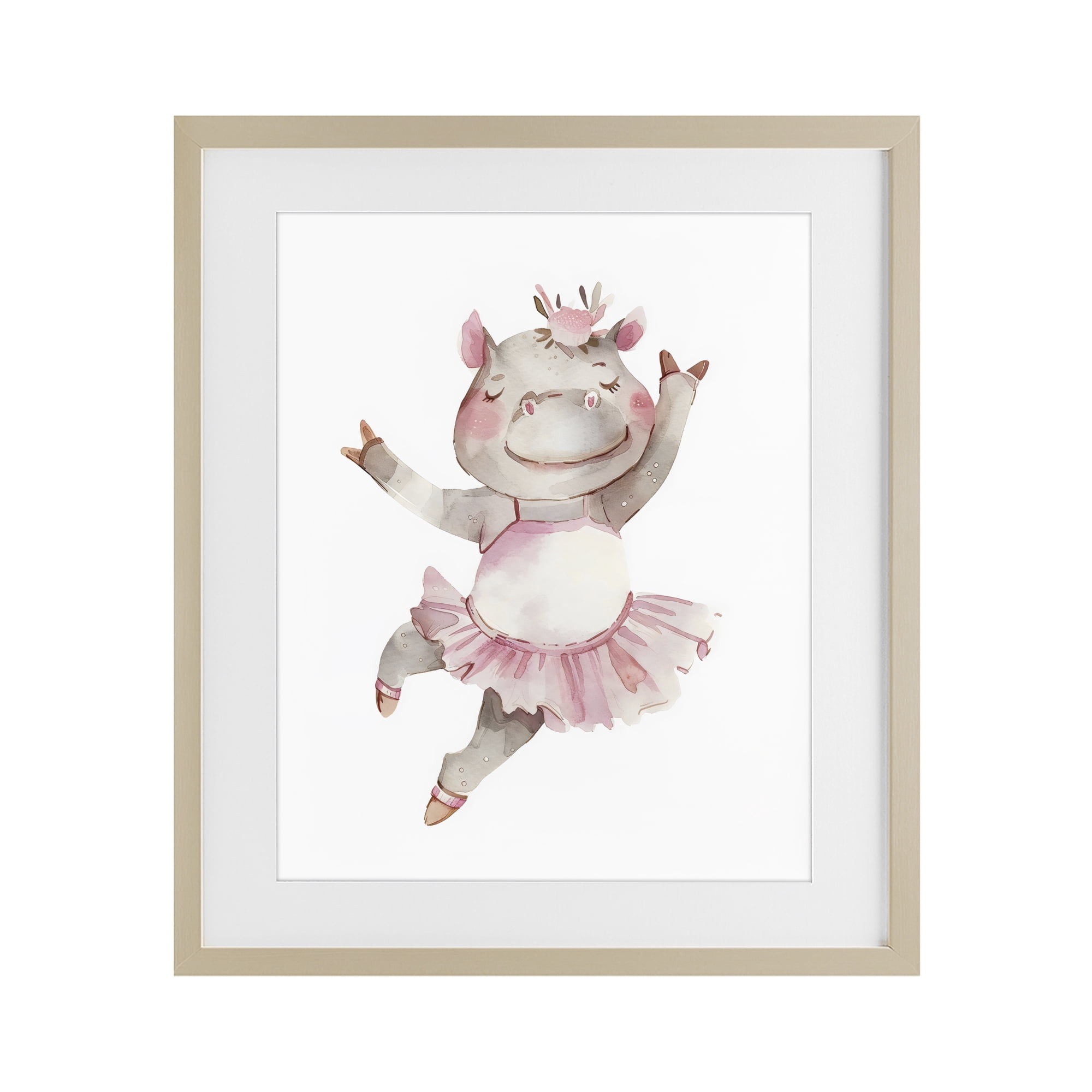 Stupell Industries Ballerina Hippo in Tutu Birch Framed Print Under Glass, design by LSR Design Studio