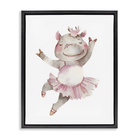 Stupell Industries Cottage Ballerina Hippo in Tutu Black Floating Frame Canvas Art, 17 x 21, by LSR Design Studio