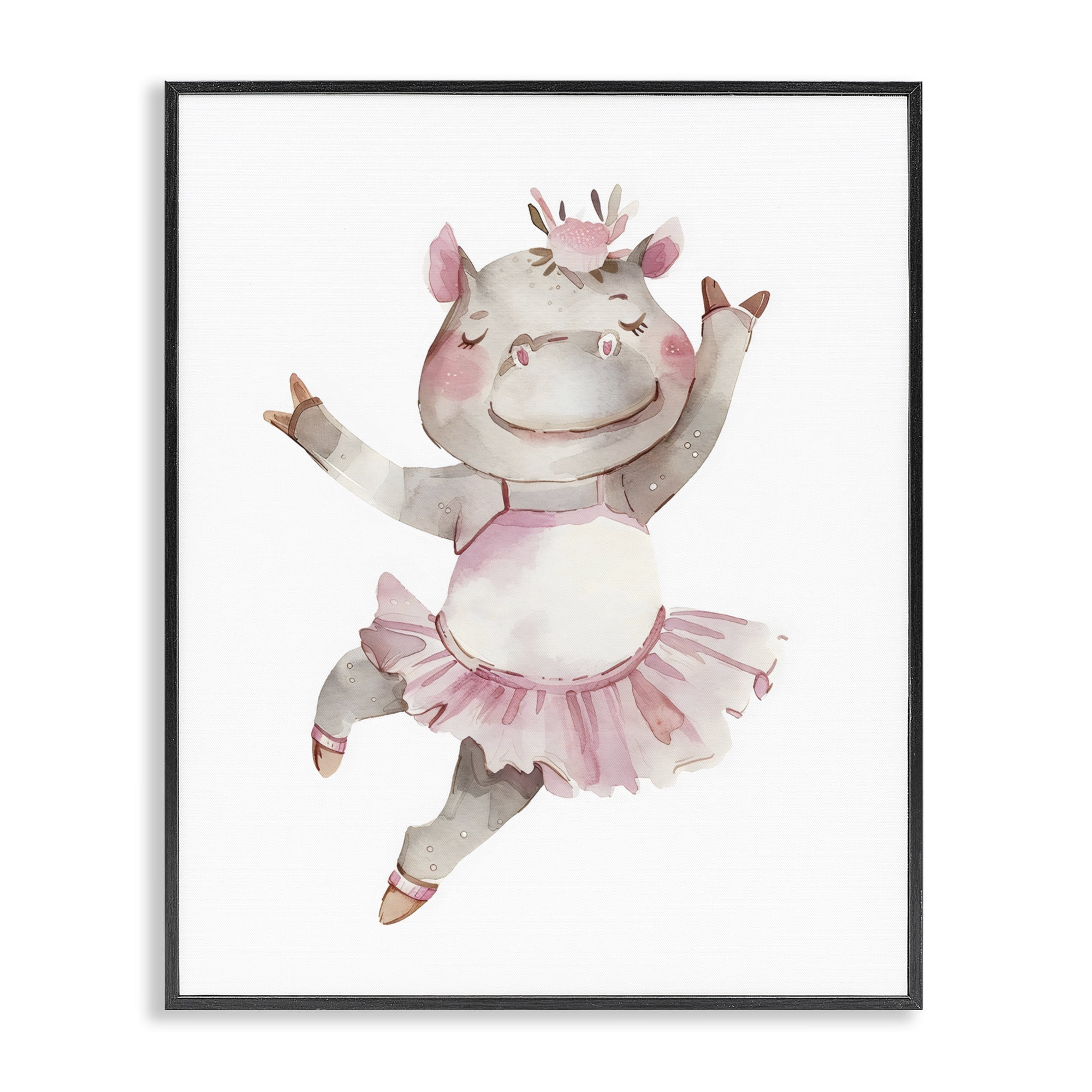 Stupell Industries Ballerina Hippo in Tutu Black Framed Giclee Art, design by LSR Design Studio