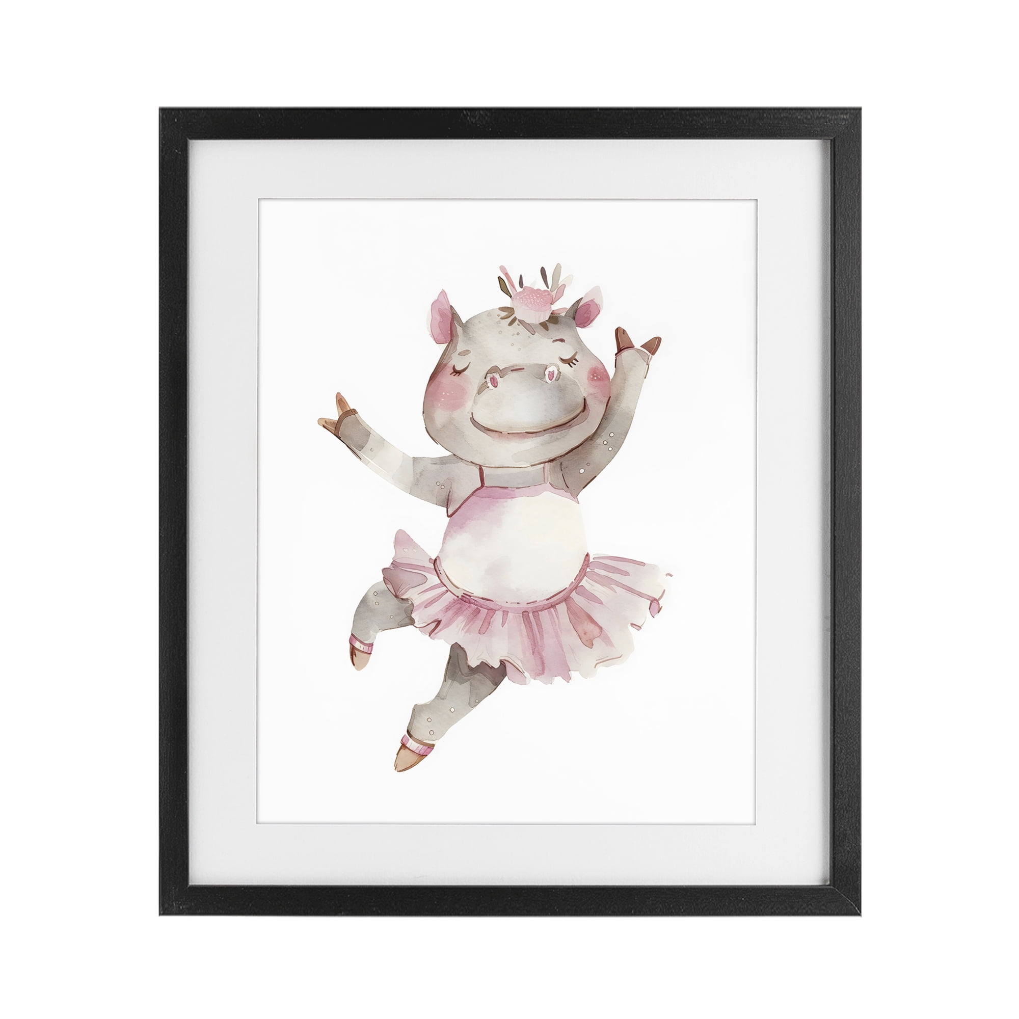 Stupell Industries Ballerina Hippo in Tutu Black Framed Print Under Glass, design by LSR Design Studio