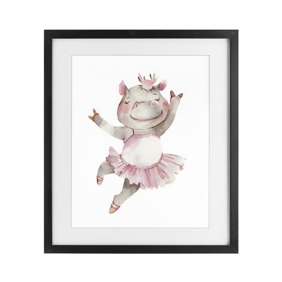 Stupell Industries Cottage Ballerina Hippo in Tutu Black Framed Print Under Glass, 13 x 16, by LSR Design Studio