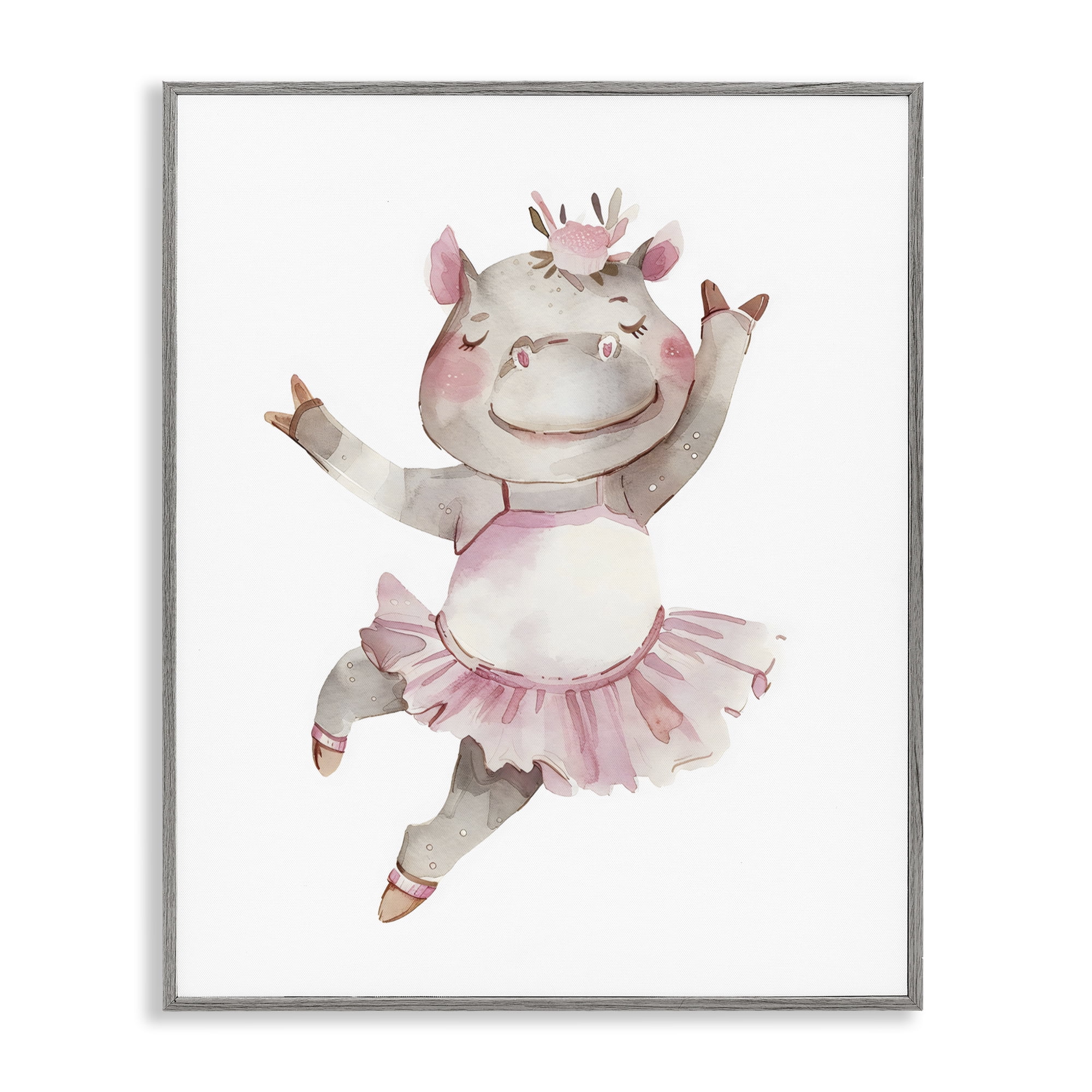 Stupell Industries Ballerina Hippo in Tutu Gray Framed Giclee Art, design by LSR Design Studio