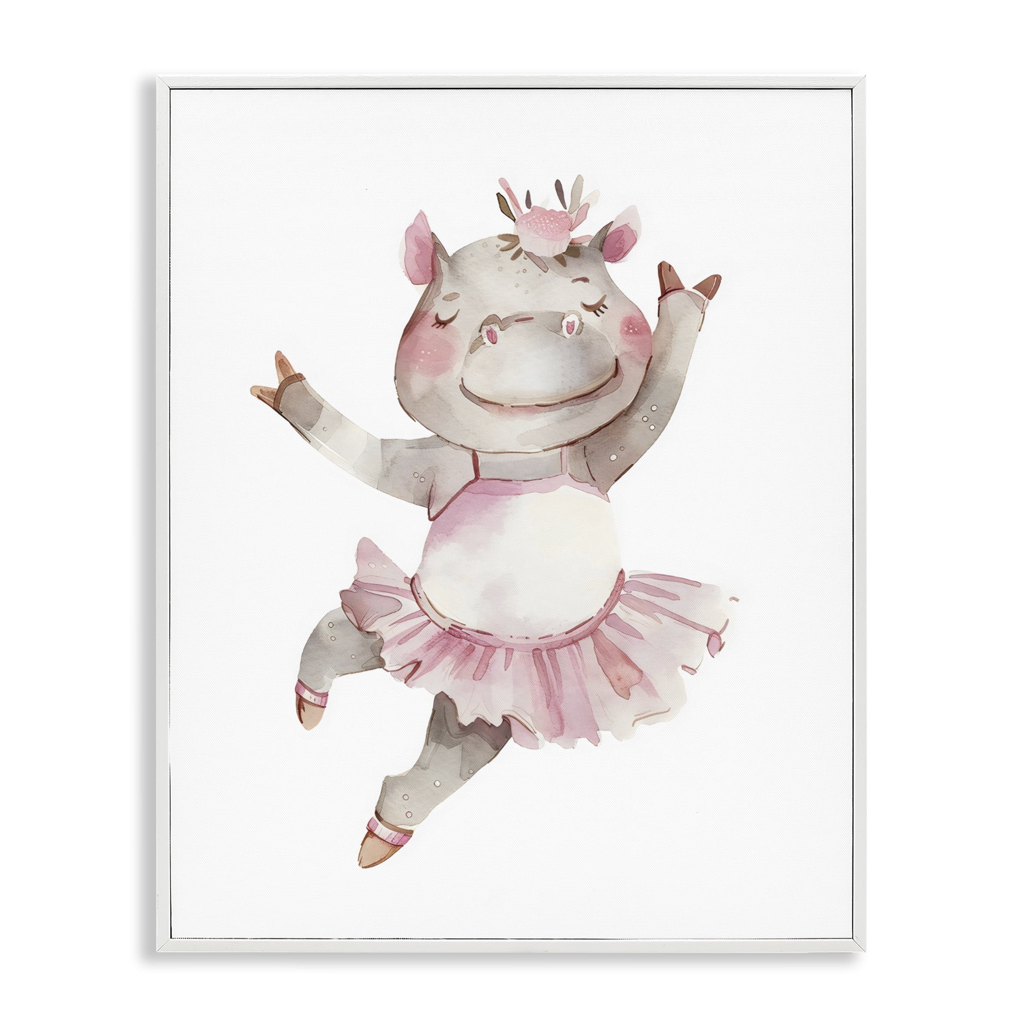Stupell Industries Ballerina Hippo in Tutu White Framed Giclee Art, design by LSR Design Studio
