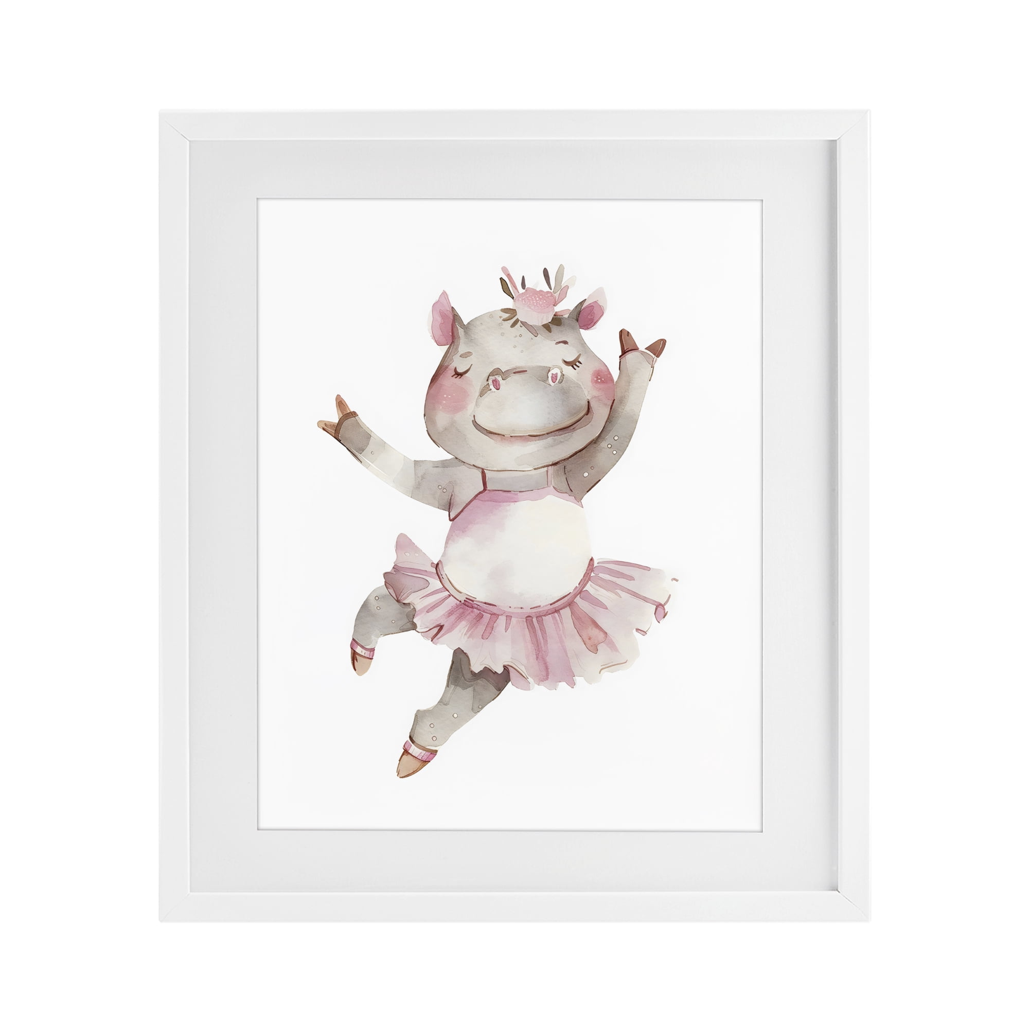 Stupell Industries Ballerina Hippo in Tutu White Framed Print Under Glass, design by LSR Design Studio