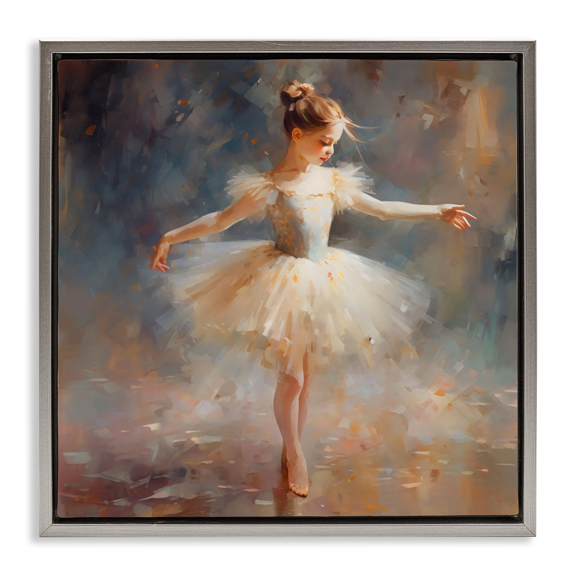 Stupell Industries Ballerina In White Tutu Gray Framed Floater Canvas Wall Art, design by Creative Studio