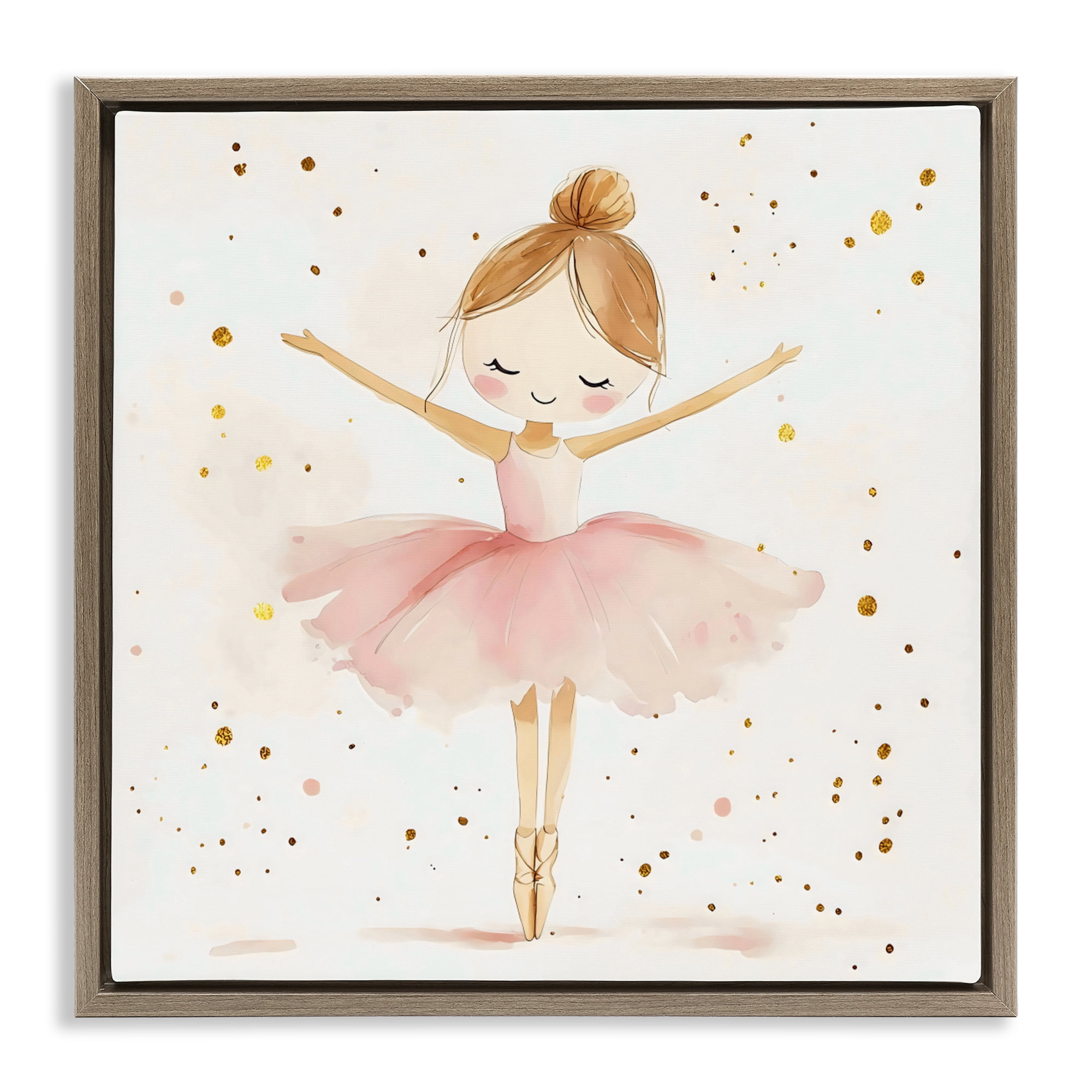 Stupell Industries Ballerina On Her Toes Brown Framed Floater Canvas Wall Art, design by Creative Studio