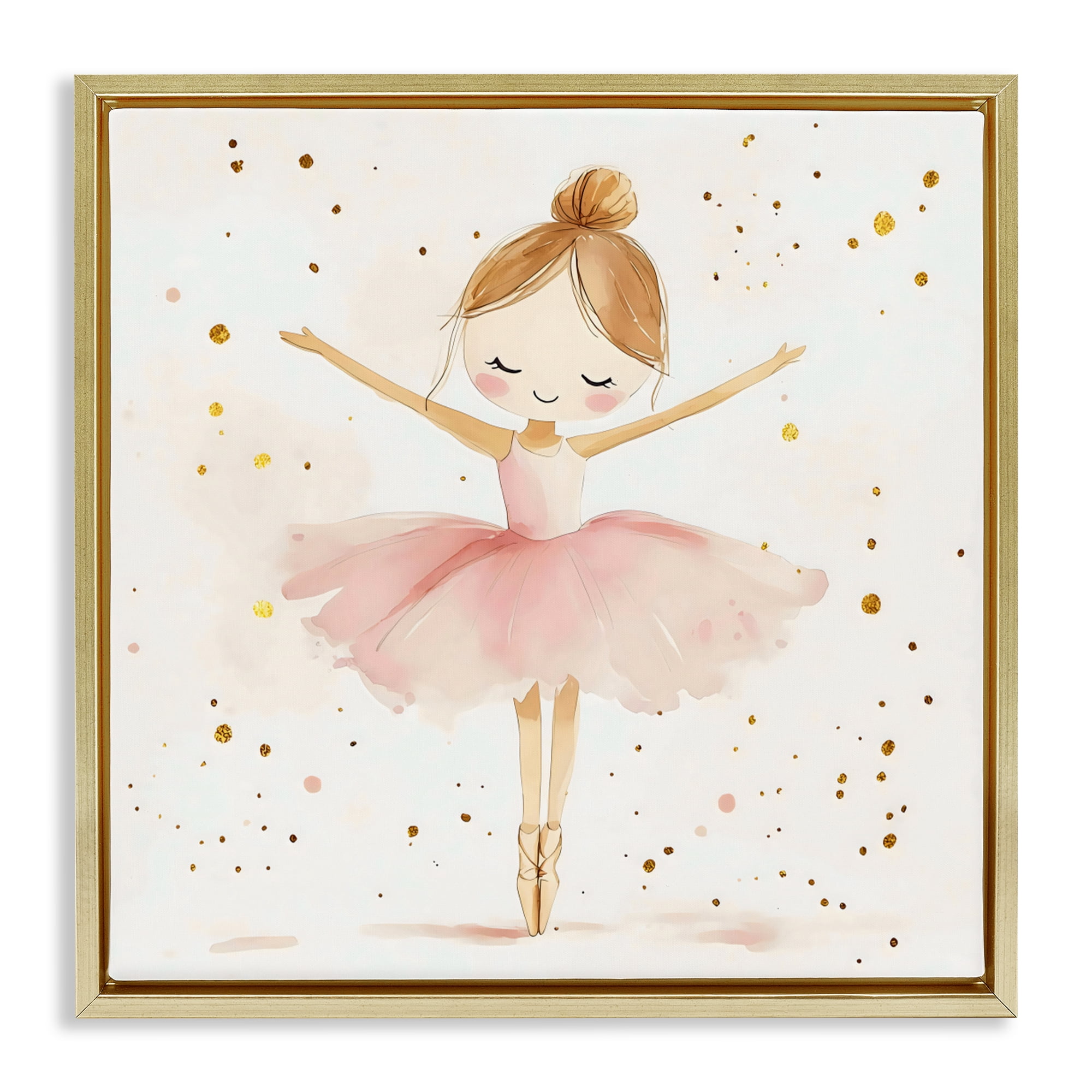 Stupell Industries Ballerina On Her Toes Gold Framed Floater Canvas Wall Art, design by Creative Studio