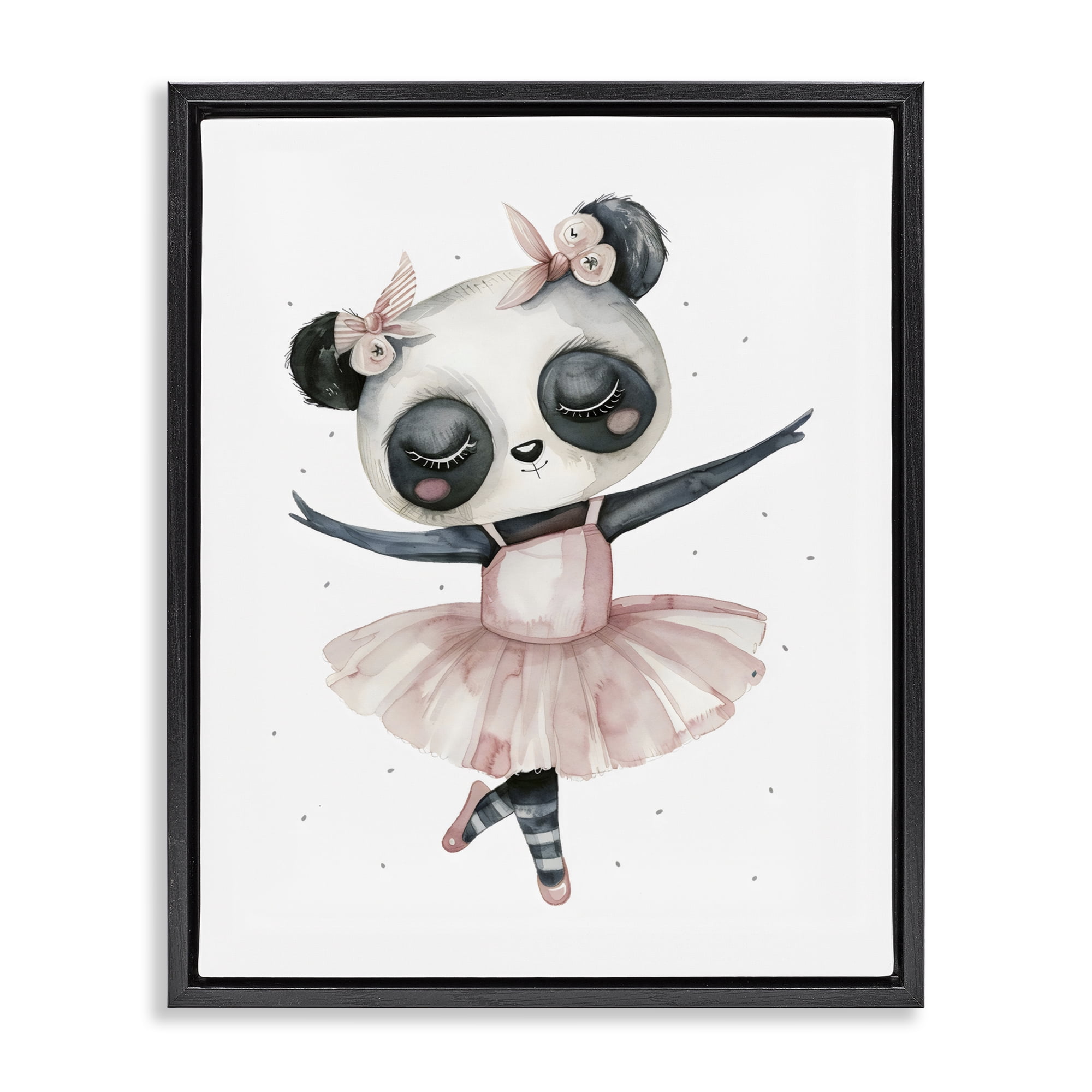 Stupell Industries Ballerina Panda in Pink Tutu Black Framed Floater Canvas Wall Art, design by LSR Design Studio