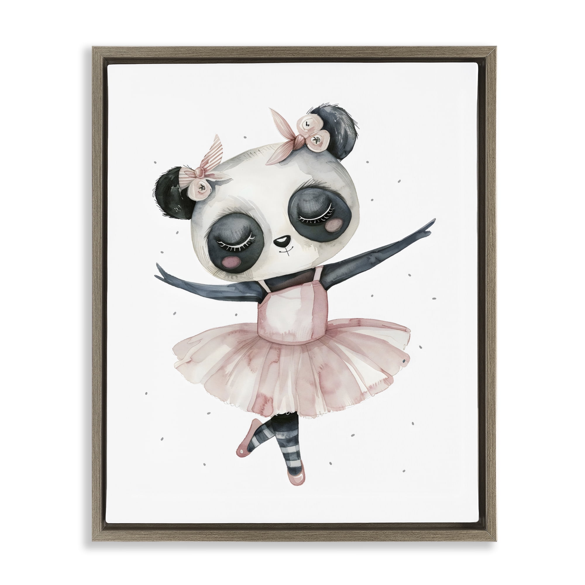 Stupell Industries Ballerina Panda in Pink Tutu Brown Framed Floater Canvas Wall Art, design by LSR Design Studio