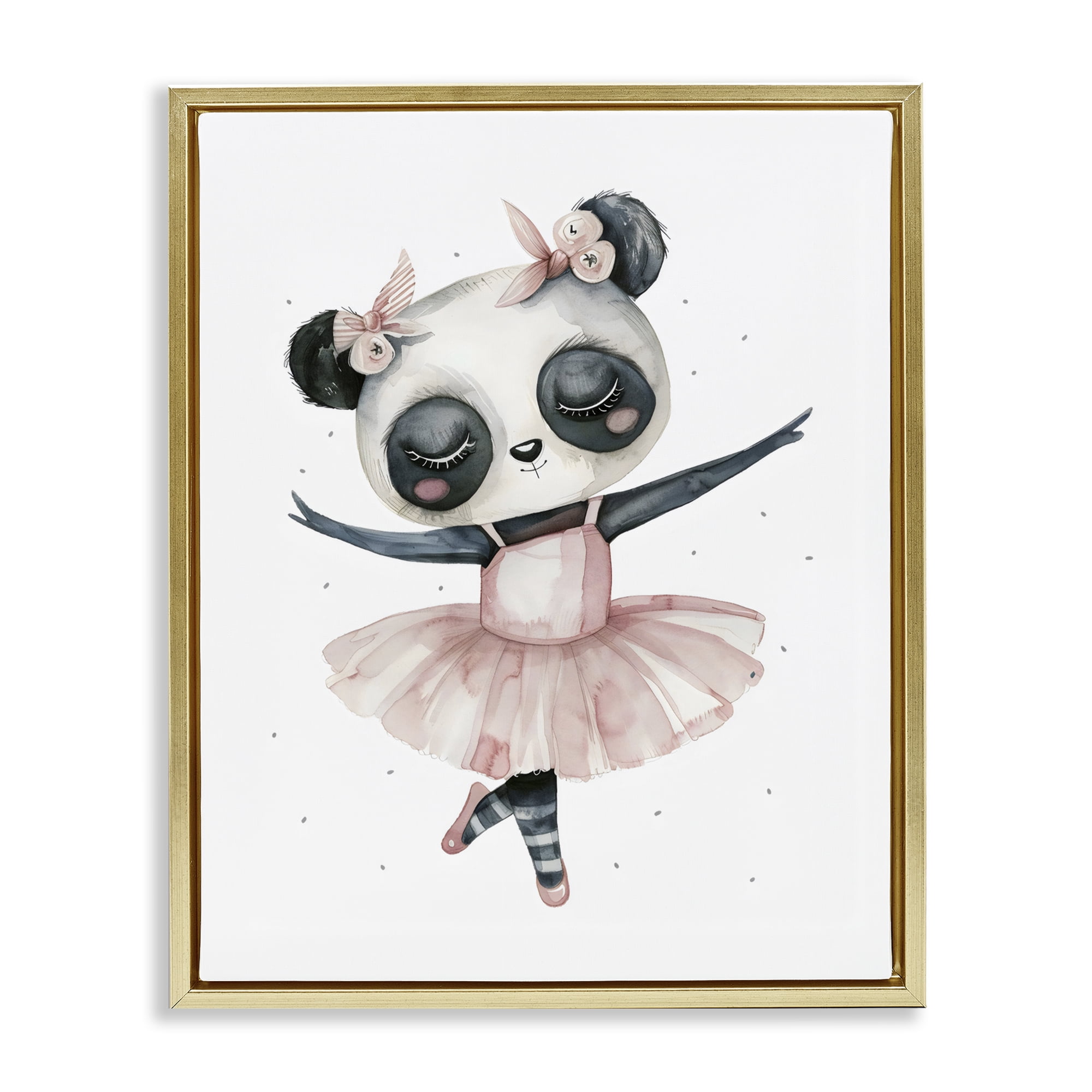 Stupell Industries Ballerina Panda in Pink Tutu Gold Framed Floater Canvas Wall Art, design by LSR Design Studio