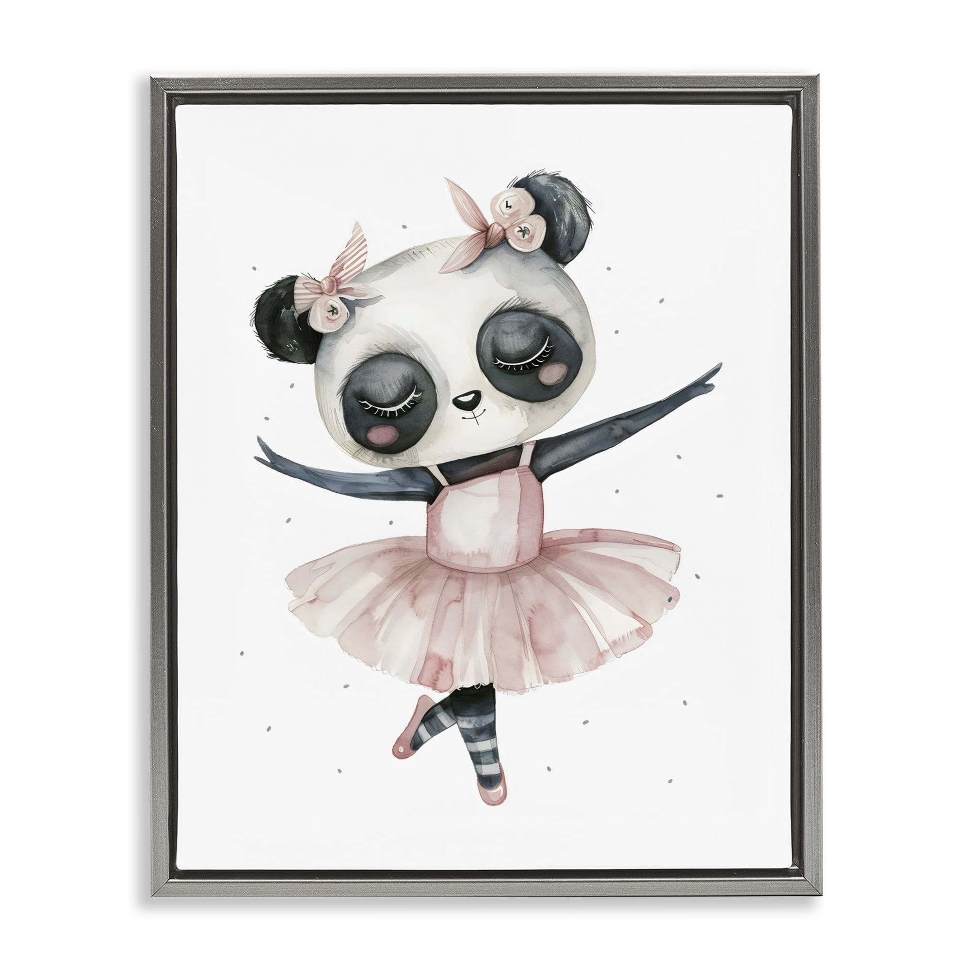 Stupell Industries Ballerina Panda in Pink Tutu Gray Framed Floater Canvas Wall Art, design by LSR Design Studio
