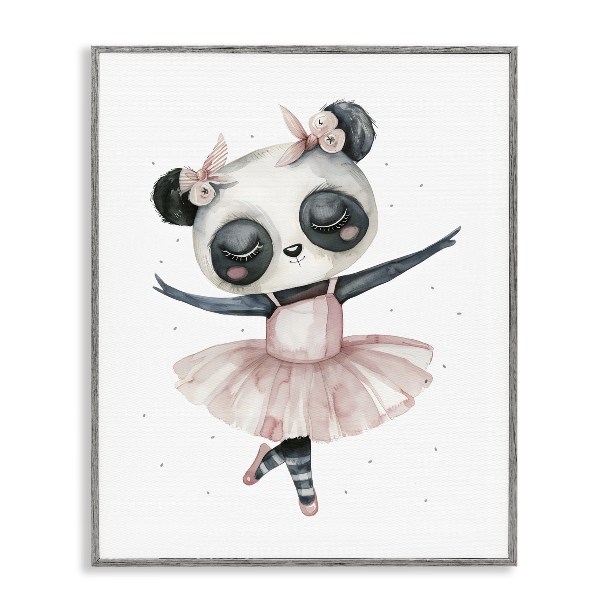 Stupell Industries Ballerina Panda in Pink Tutu Gray Framed Giclee Art, design by LSR Design Studio