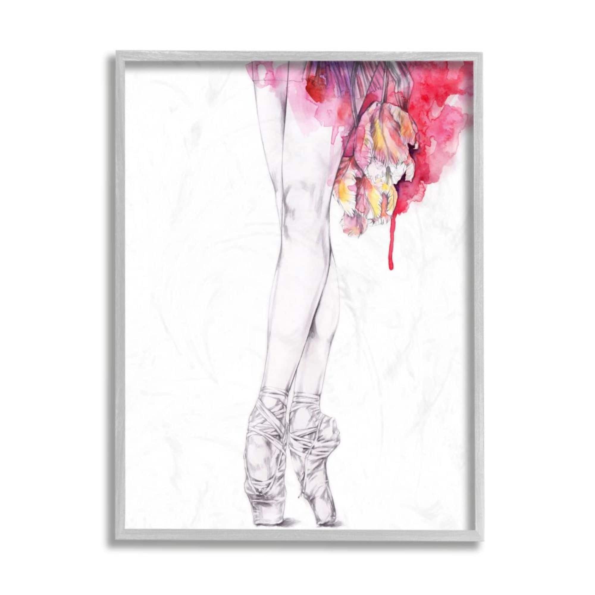 Stupell Industries Ballerina Pointed Toes Pose Pink Watercolor Tutu Design by Elisaveta Stoilova