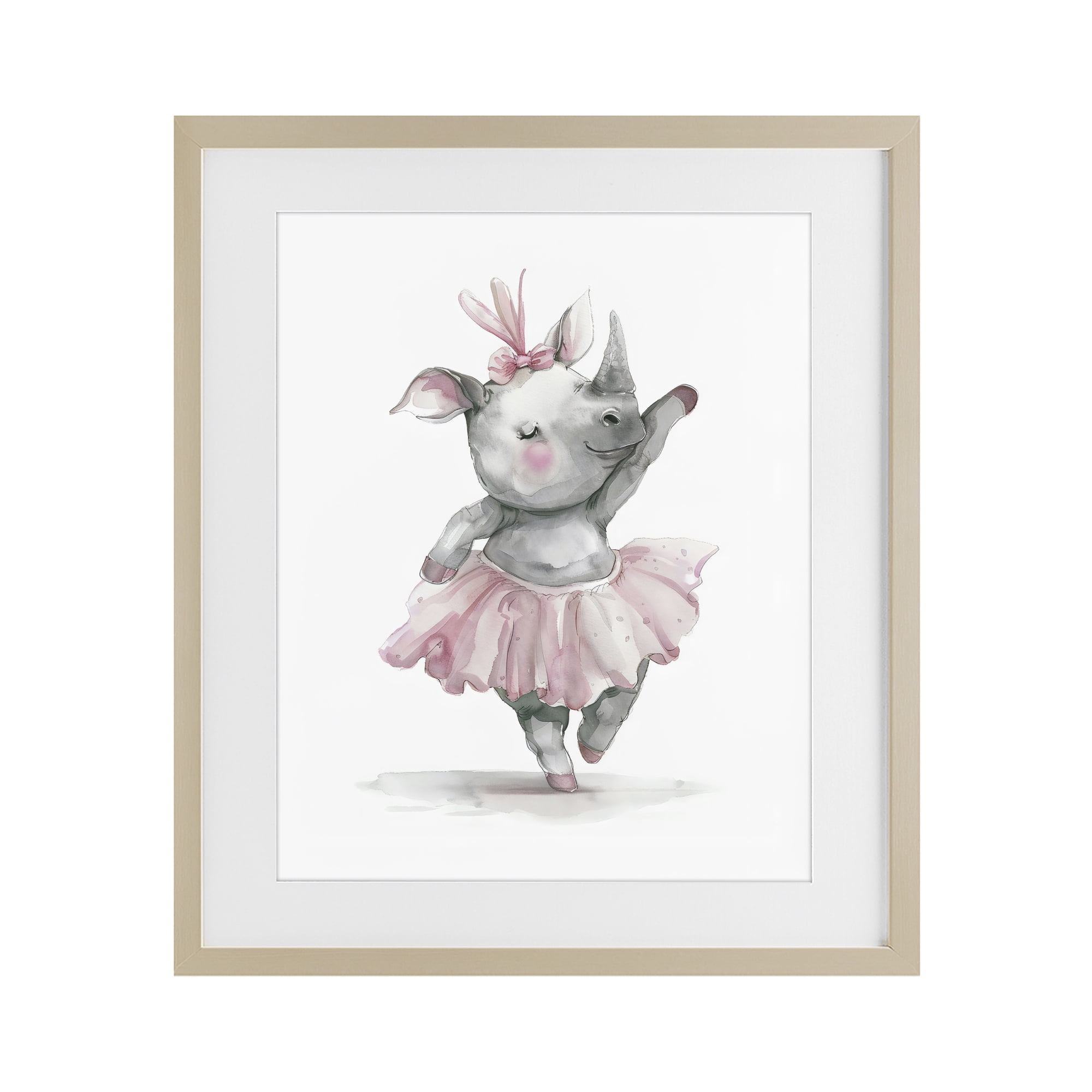 Stupell Industries Ballerina Rhino in Pink Tutu Birch Framed Print Under Glass, design by LSR Design Studio
